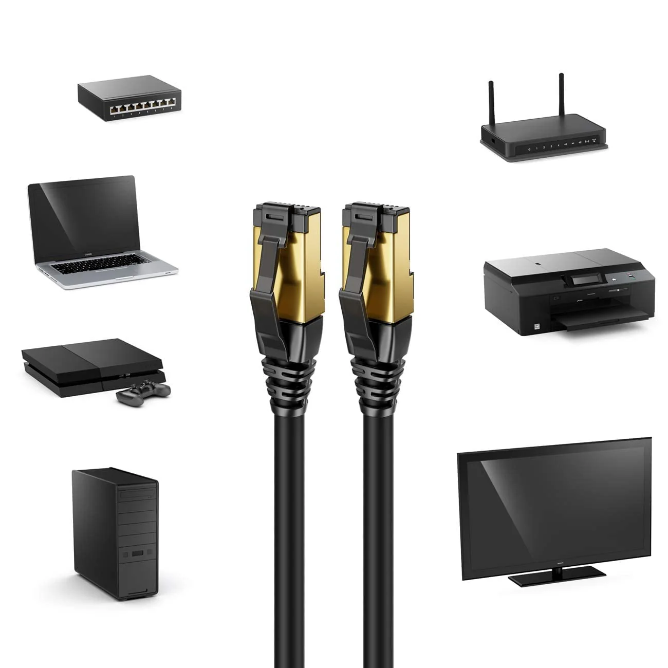 deleyCON 5 x 2 m CAT8.1 Patch Cable, Network Cable, Data Cable, S/FTP PIMF, 2000 MHz, 40 Gbit, RJ45, LAN DSL Cable, CAT.8 Ethernet Cable, RJ45 Connector, Black - Image 7