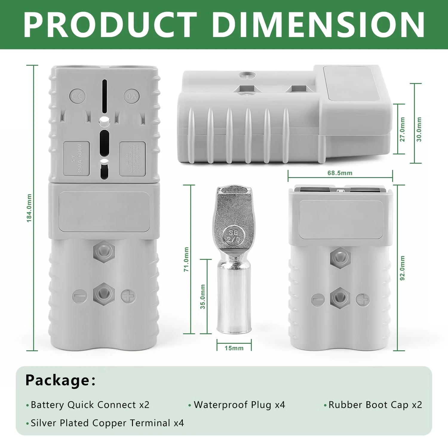 Delgada 350A Battery Quick Connect/Disconnect for 2/0AWG Cable Battery Quick Connect 600 Volt Power Connector Plug Kit 12V Winch Trailer 350Amp - Image 2