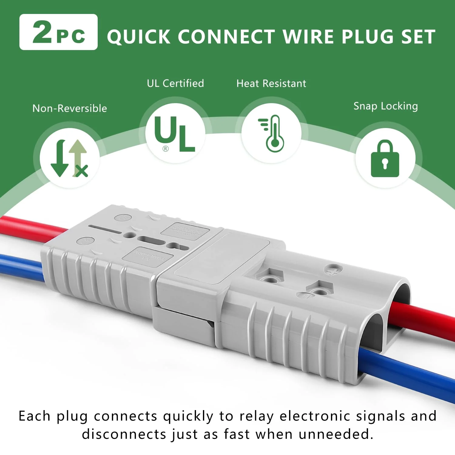 Delgada 350A Battery Quick Connect/Disconnect for 2/0AWG Cable Battery Quick Connect 600 Volt Power Connector Plug Kit 12V Winch Trailer 350Amp - Image 3