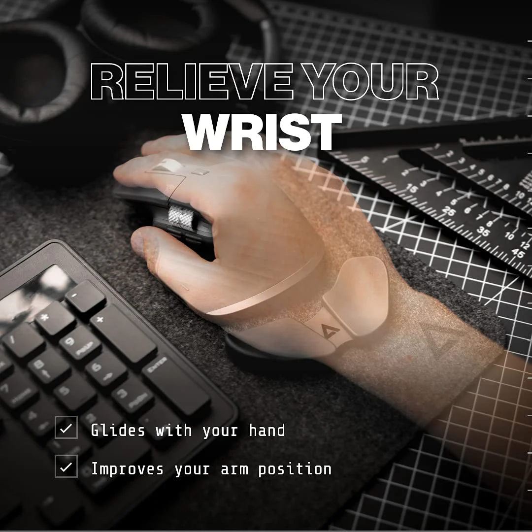 DELTAHUB Carpio 2.0 - Right-Handed Truly Ergonomic Wrist Rest for Mouse, Carpal Tunnel Support, Pain Relief, Anti-Fatigue, Easy Glide, Sleek, Office, Computer, Laptop, Gaming - Large, Black Right - Black - Image 2