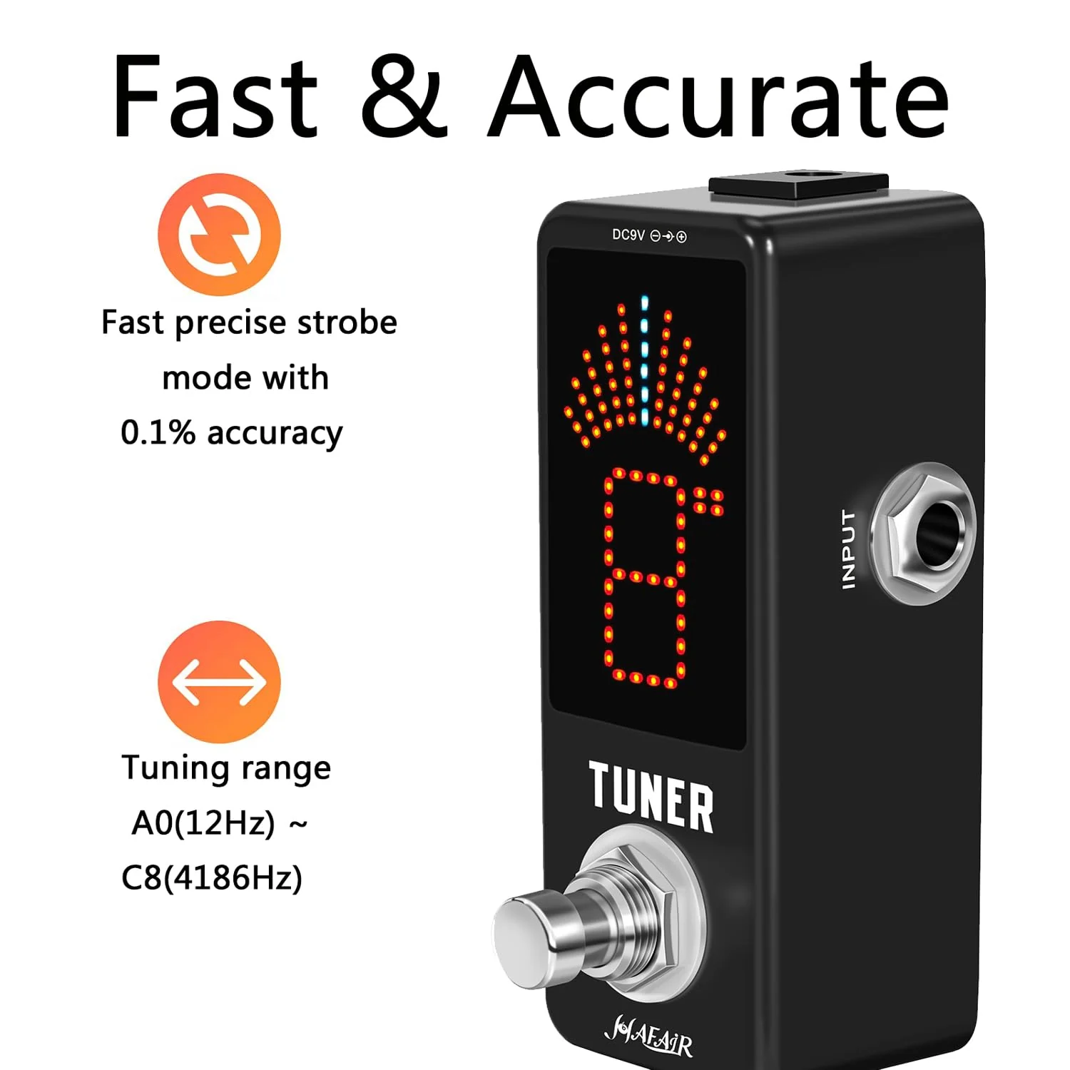 Deluxe Chromatic Tuner Pedal,Large Screen High Precision ±0.1% Accuracy,Display Leads Clear Results of Tuning for Electric Guitar and Bass Deluxe Tune Black - Image 3