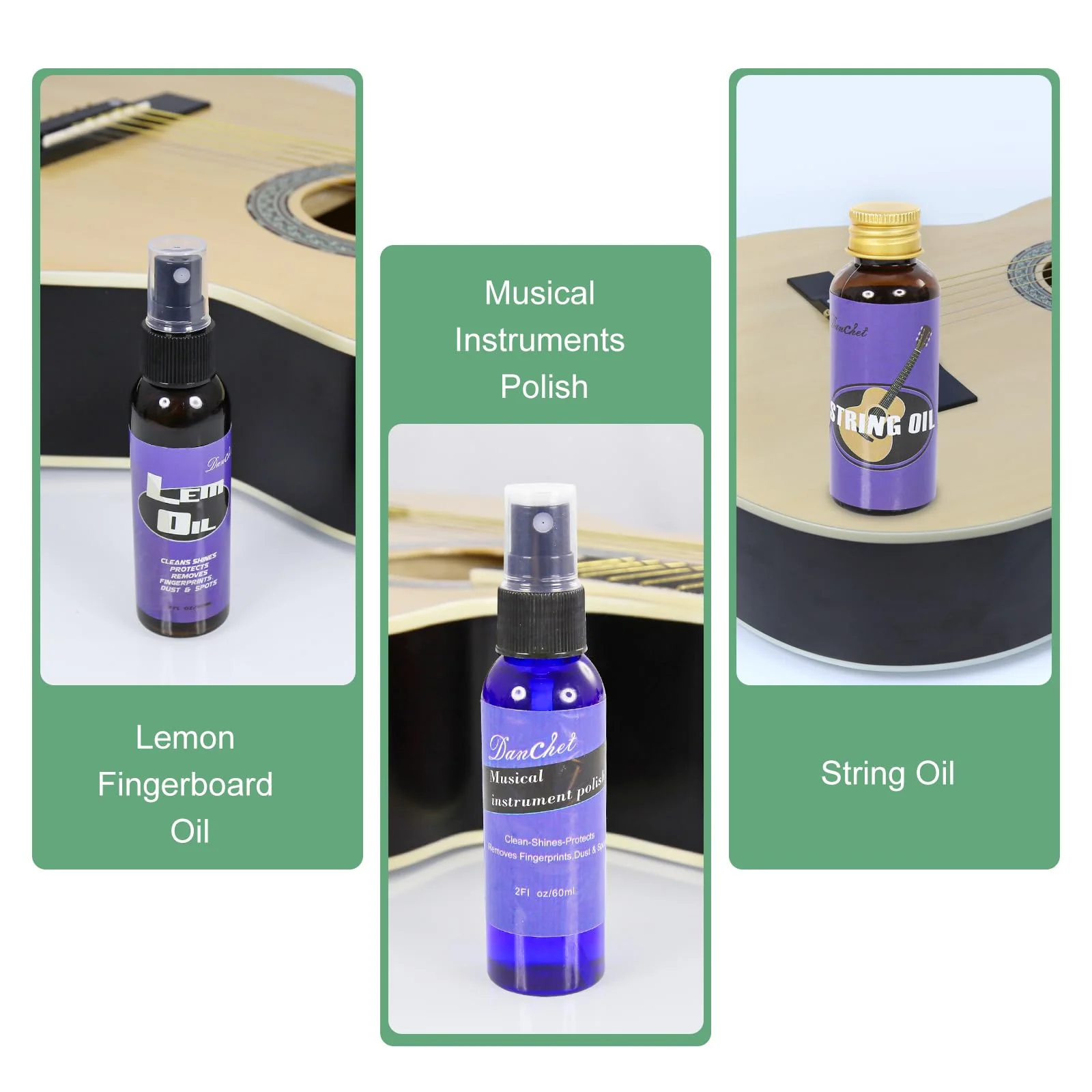Deluxe Guitar Cleaning and Maintenance System 3-Piece Kit: Lemon Oil, Polish, and Guitar String Oil - Guitar Cleaning Kit - for cleaning, polishing, and protection of guitars. - Image 3