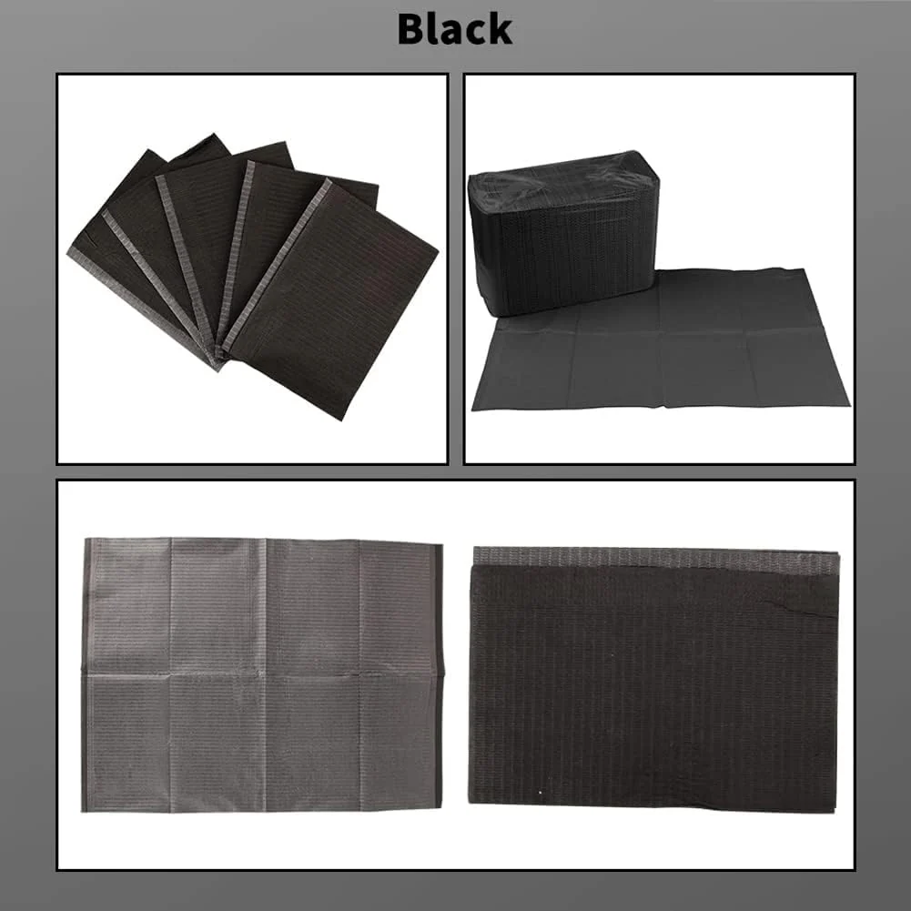 Dental Bib, Tattoo Underlay, 3-Layer Waterproof Disposable Paper Tablecloth Accessories, 45 x 33 cm (50, Black) 50 - Image 5