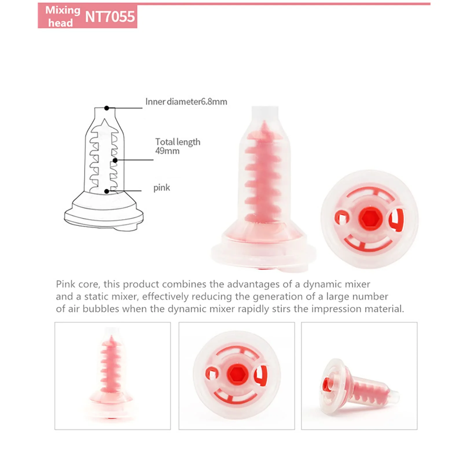 Dental Impression Mixing Tips, YOUYA DENTAL 50pcs Dental Intra Oral Tips for Dentistry Materials Mixing Tube Disposable Silicone Rubber Head Lab Products - Pink Large 50Pcs NT7055-Red - Image 4