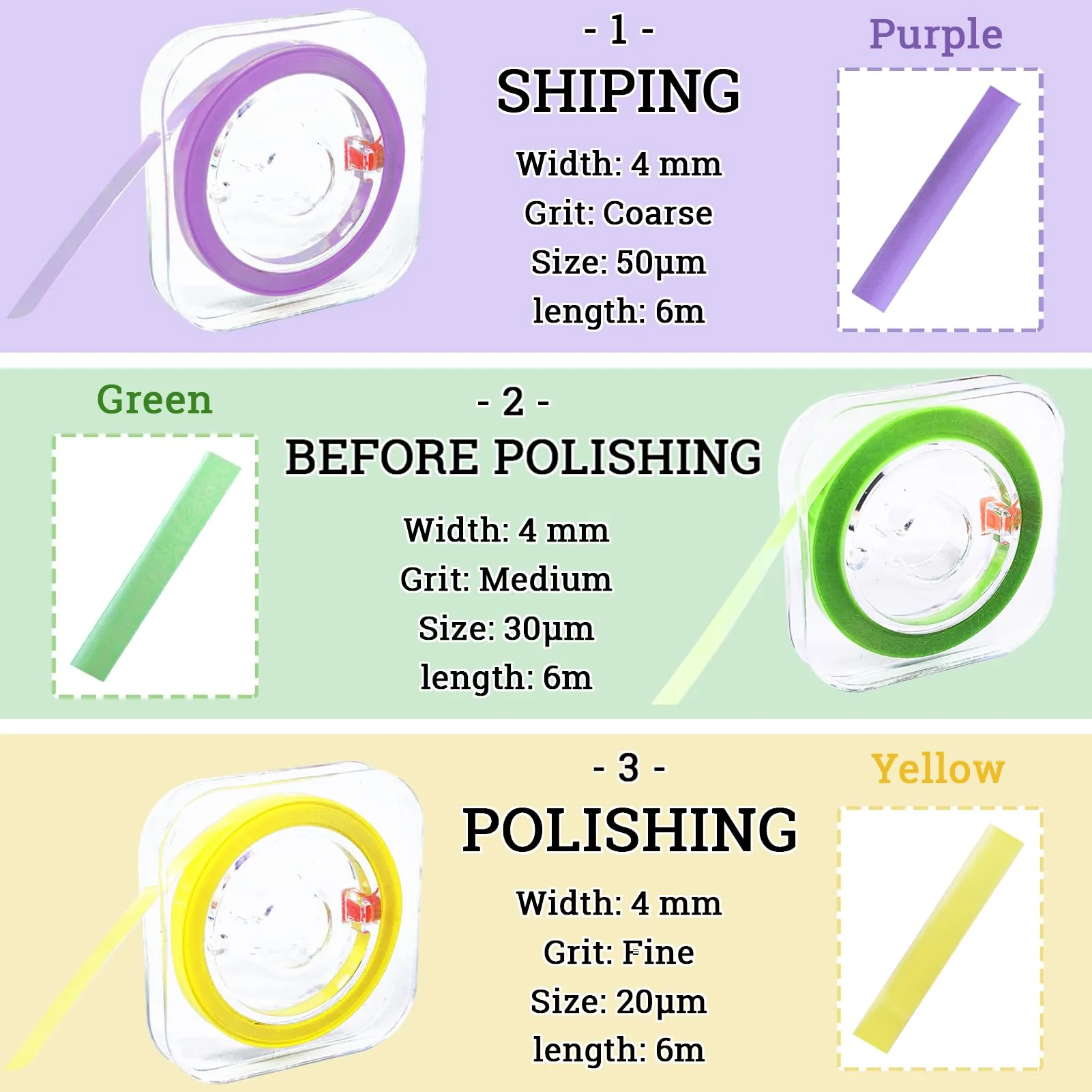 Dental Polishing Strips, Tooth File, Teeth Sanding Grinding Tool, 3 Rolls - Image 2