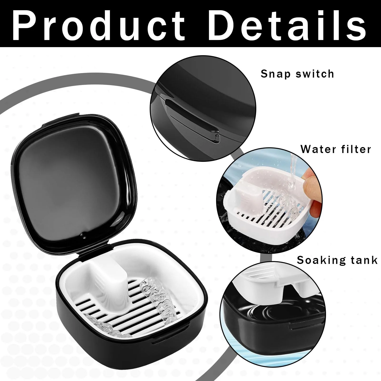 Denture Box, Denture Box Cover, Denture Box, Braces Box, Denture Box with Strainer, Portable Denture Box Cover, for Storing Dentures (Black) - Image 3