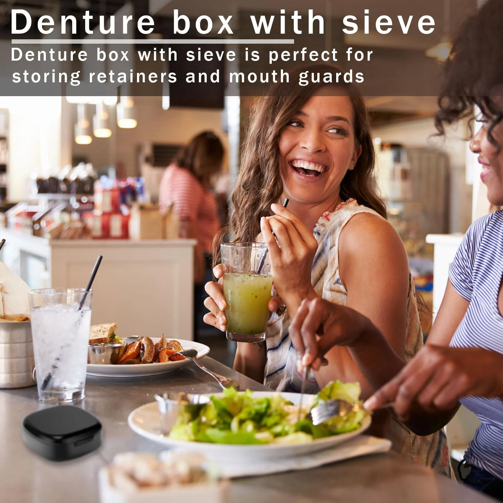 Denture Box, Denture Box Cover, Denture Box, Braces Box, Denture Box with Strainer, Portable Denture Box Cover, for Storing Dentures (Black) - Image 6