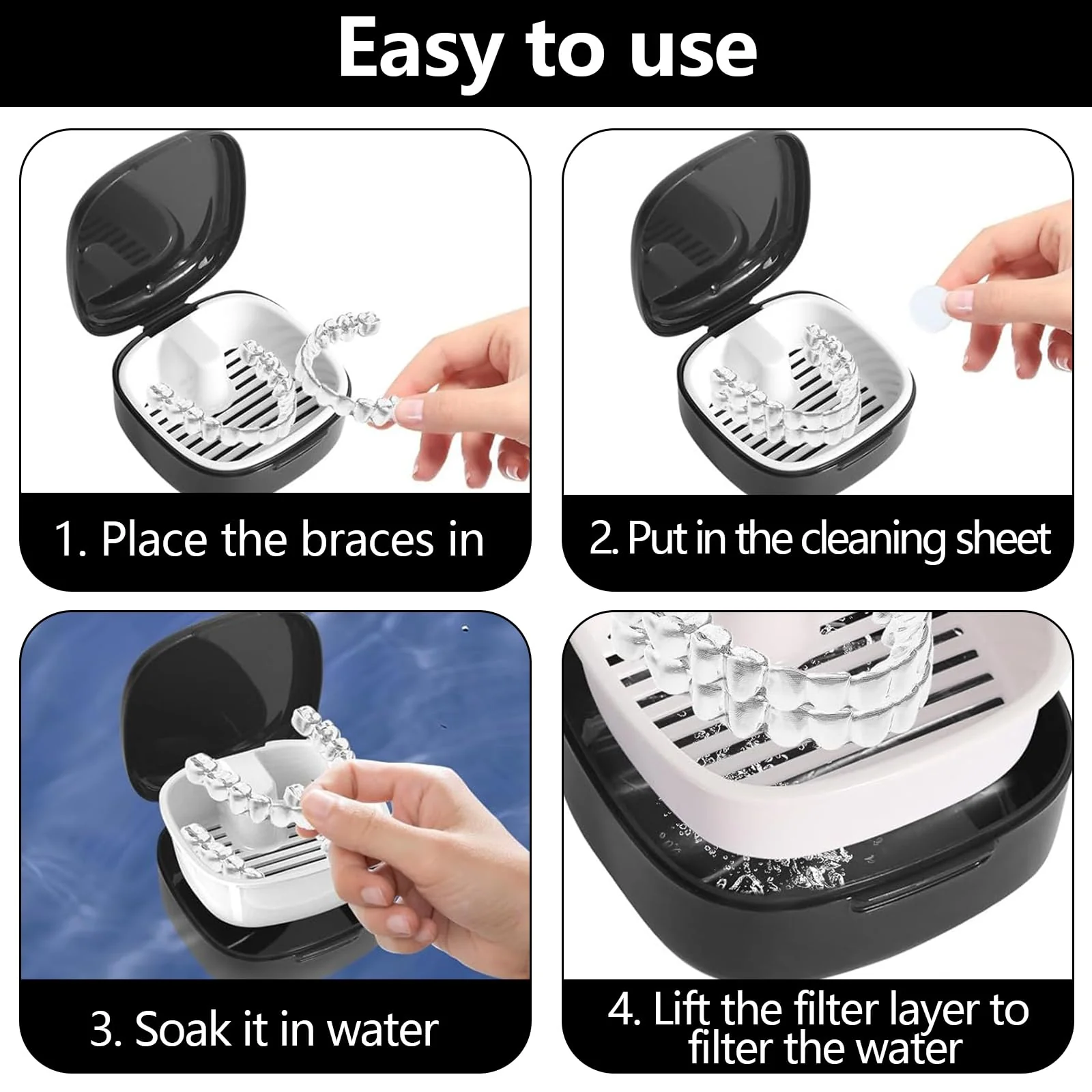 Denture Box, Pack of 2 Braces Box with Sieve, Portable Denture Box, Invisible Braces, Storage Box, Double Layer Hollow Drain - Image 4