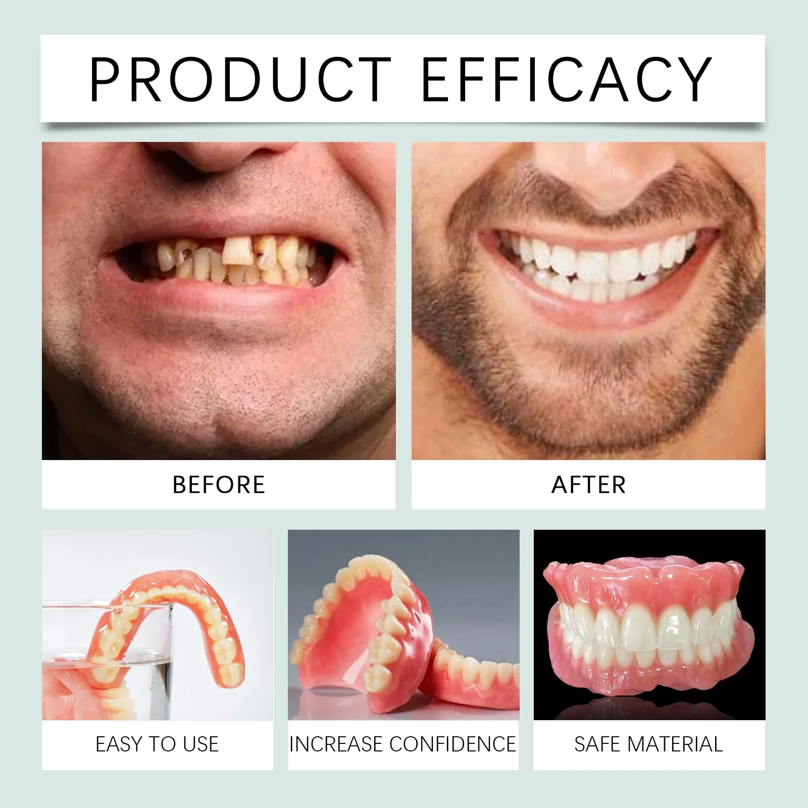 Dentures Fake Teeth, Smile Teeth Veneers, Cosmetic Temporary Teeth Dentures Prosthesis Artificial Veneers Teeth Top and Bottom, Dental Decoration Set Dental Decoration - Image 4