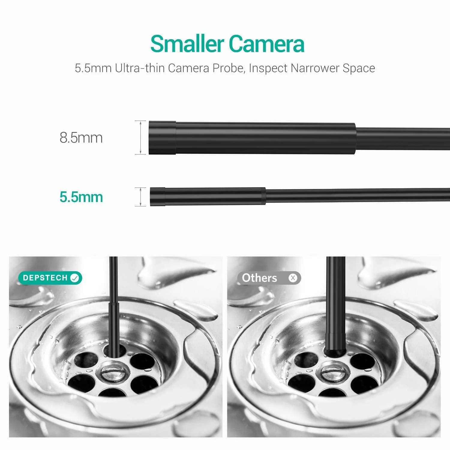 DEPSTECH USB Endoscope, 720P IP67 Waterproof Borescope, 5.5mm Snake Inspection Camera, Type-C Scope With 16.5ft Semi-Rigid Cable, 6 LED Lights, Compatible With OTG Android Phone, PC - Image 4