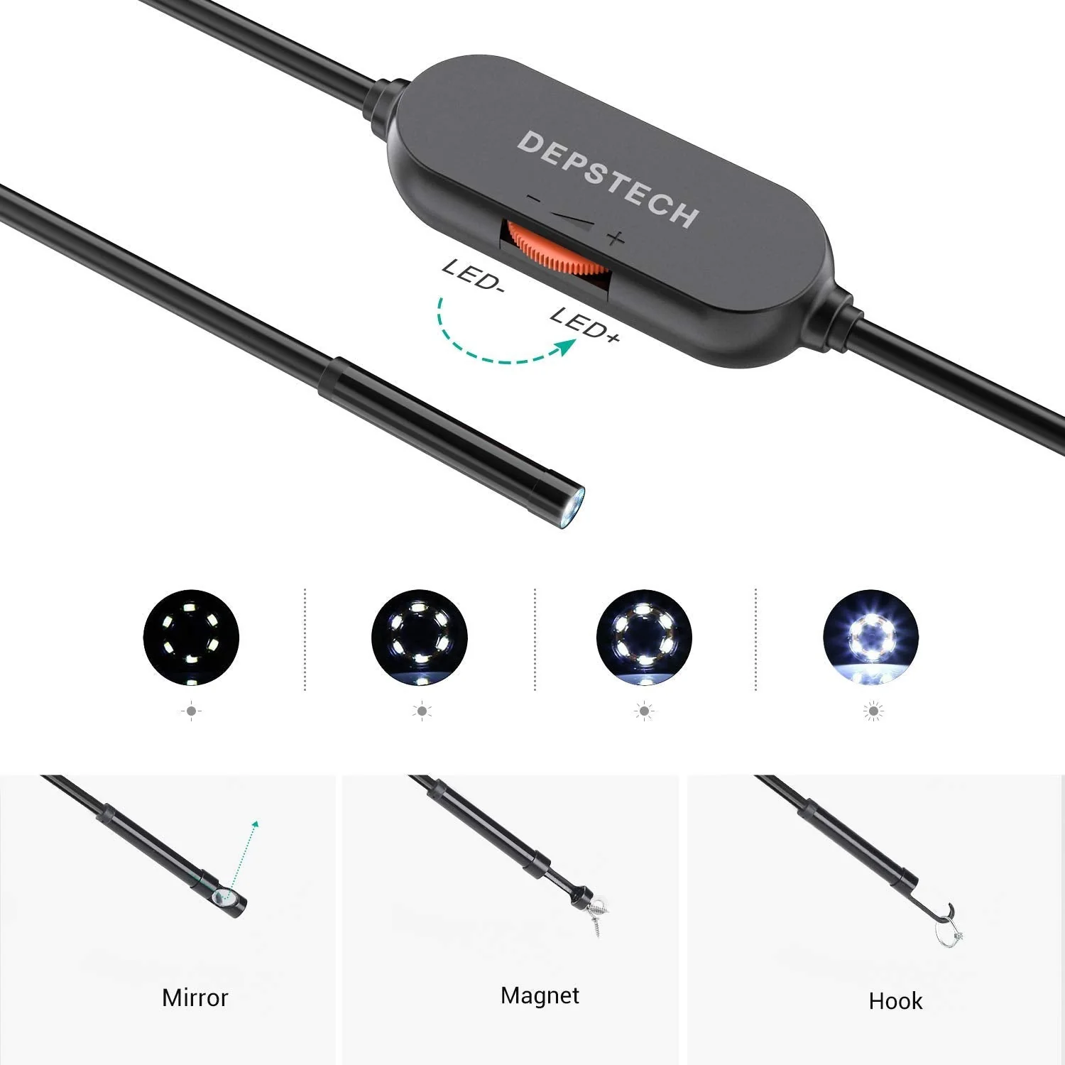 DEPSTECH USB Endoscope, 720P IP67 Waterproof Borescope, 5.5mm Snake Inspection Camera, Type-C Scope With 16.5ft Semi-Rigid Cable, 6 LED Lights, Compatible With OTG Android Phone, PC - Image 6