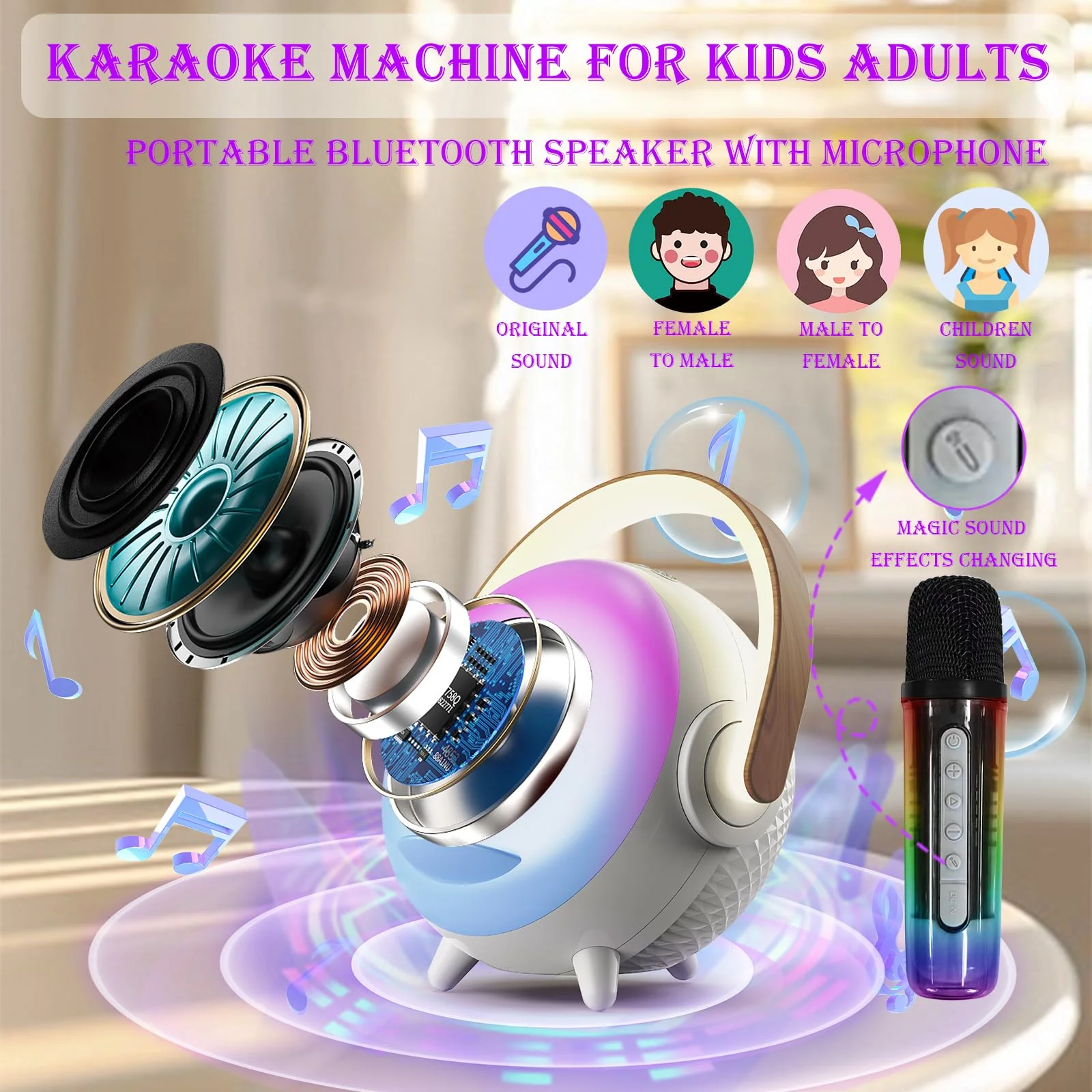 Depulat 6 in 1 Bluetooth Speaker, Microphone Karaoke, RGB Ambient Table Lamp, Dimmable Night Light, 15W Wireless Phone Charging Station, Phone Stand, Gifts for Teen Boy Girl Gifts Trendy Stuff PX-03 - Image 2