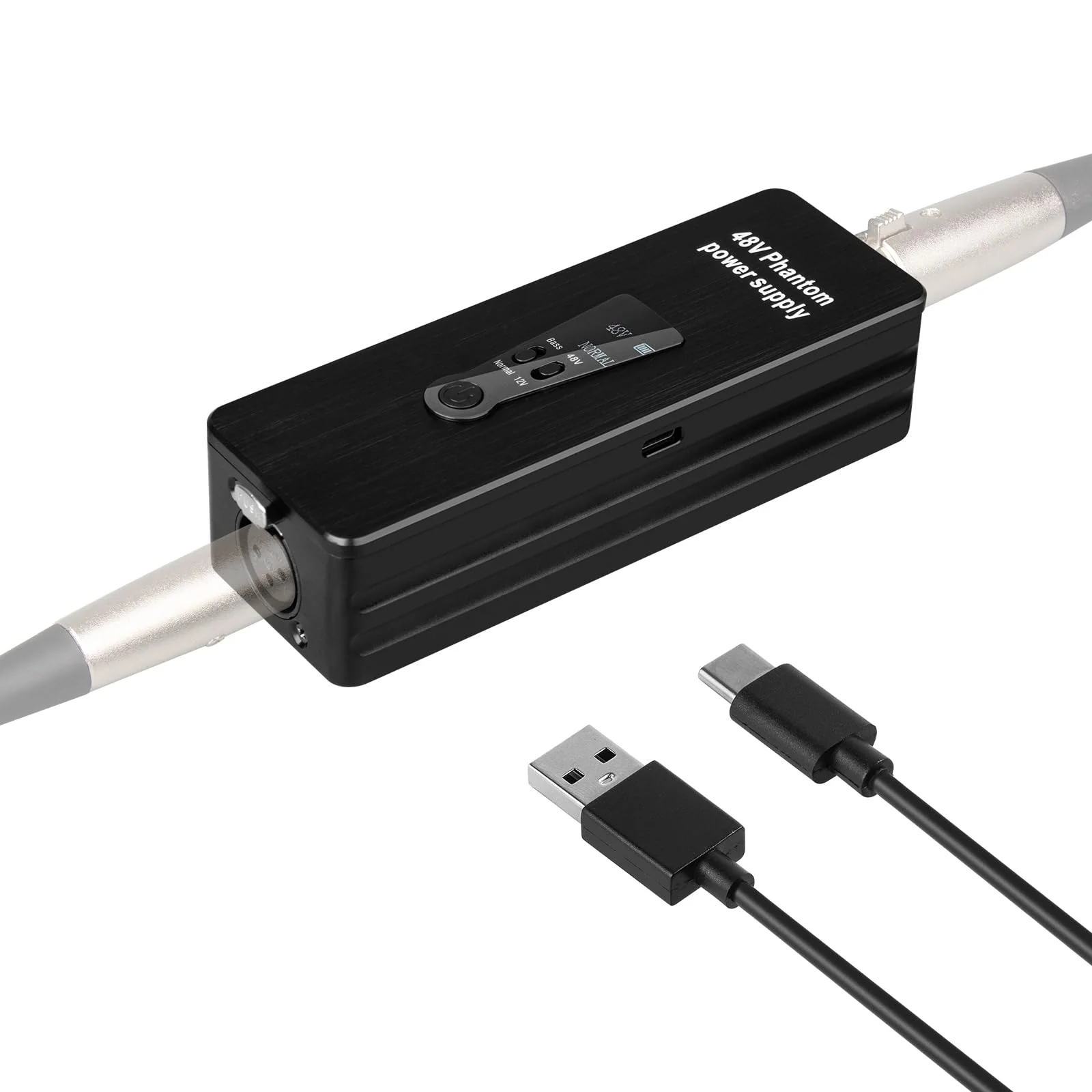 Depusheng Phantom Power Supply 48V/12V Switch, Rechargeable Portable Phantom Power for Condenser/Interview Shotgun Microphone, Audio Interface, Recording Studios, Up to 40h Working Time