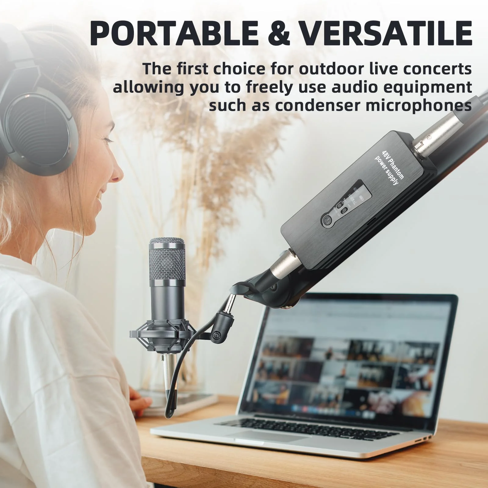 Depusheng Phantom Power Supply 48V/12V Switch, Rechargeable Portable Phantom Power for Condenser/Interview Shotgun Microphone, Audio Interface, Recording Studios, Up to 40h Working Time - Image 2
