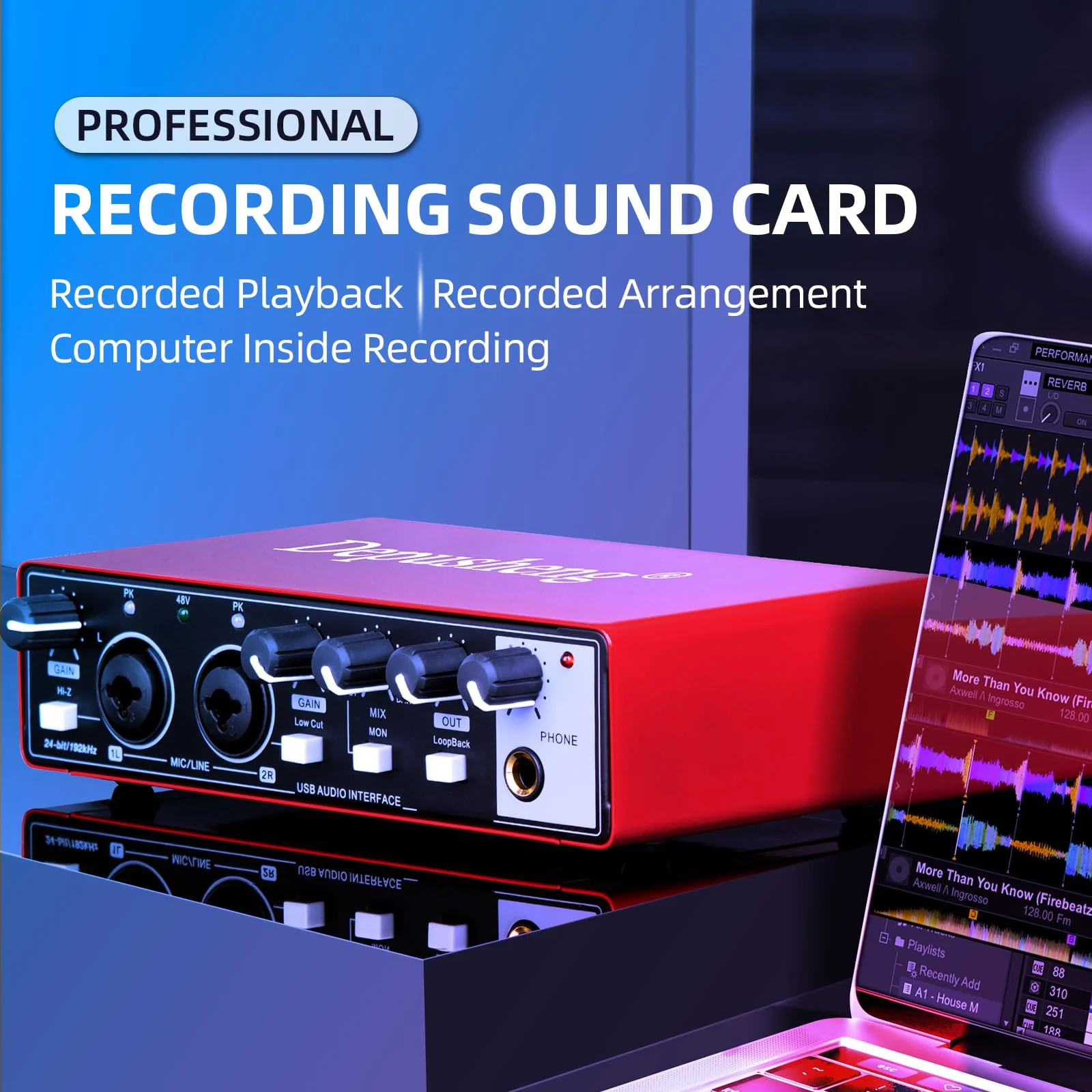 Depusheng RED USB Audio Interface for Recording Music, XLR Interface with 48 V Phantom Power, Audio Box for Guitarists,Podcasters or Producers to record and playback studio quality sound - Image 2