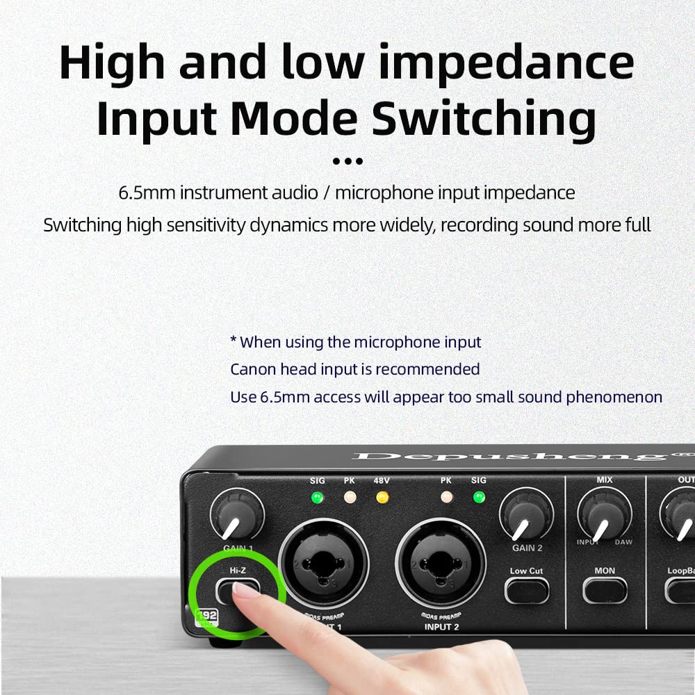 Depusheng RX2 usb audio interface computer recording sound card, home studio audio interface, can connect 48V condenser microphone, guitar recording - Image 2