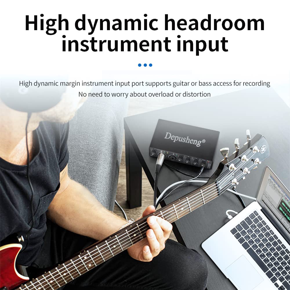 Depusheng RX2 usb audio interface computer recording sound card, home studio audio interface, can connect 48V condenser microphone, guitar recording - Image 6
