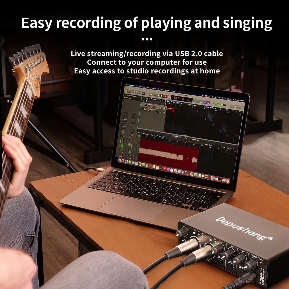 Depusheng RX2 usb audio interface computer recording sound card, home studio audio interface, can connect 48V condenser microphone, guitar recording - Image 8