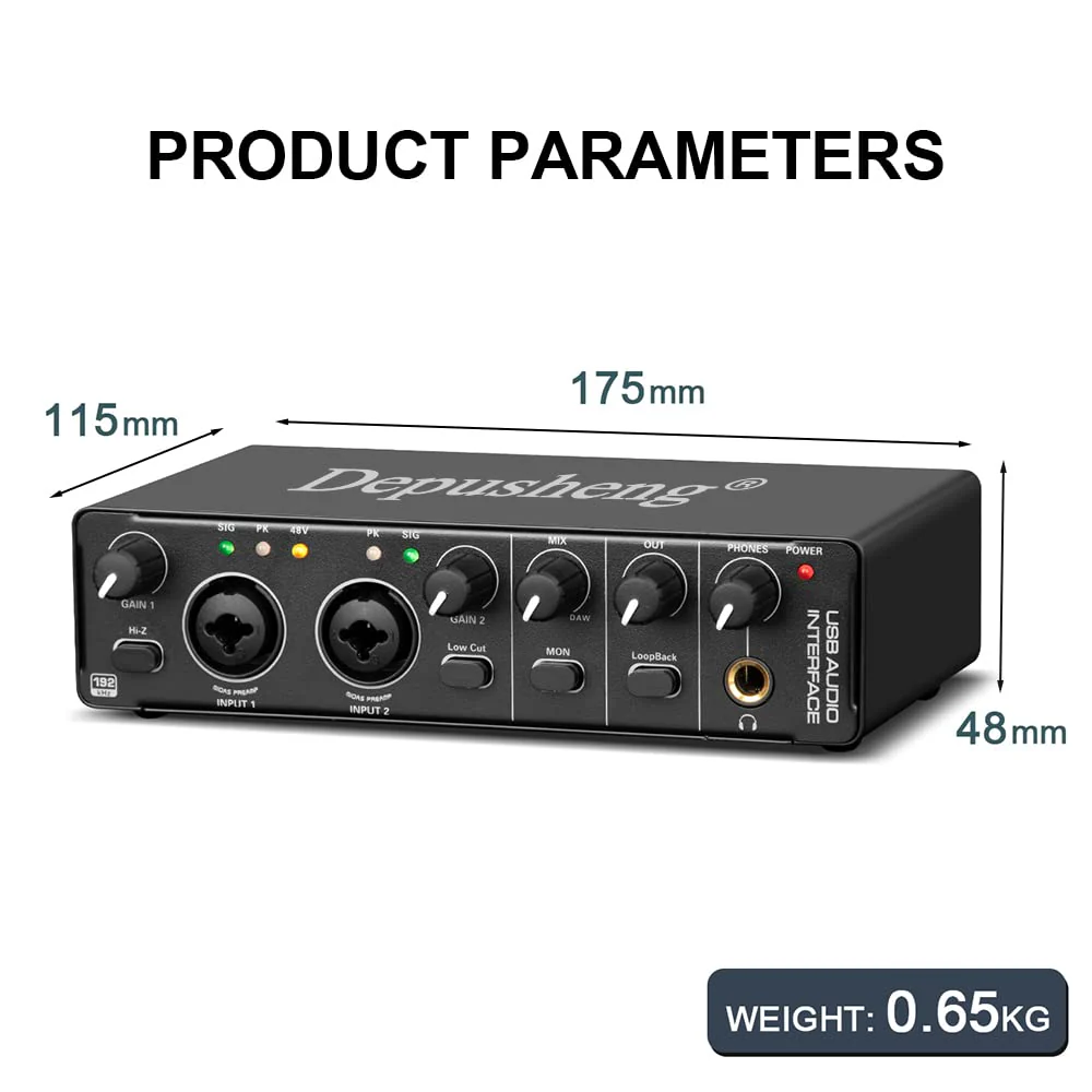 Depusheng RX2 usb audio interface computer recording sound card, home studio audio interface, can connect 48V condenser microphone, guitar recording - Image 9