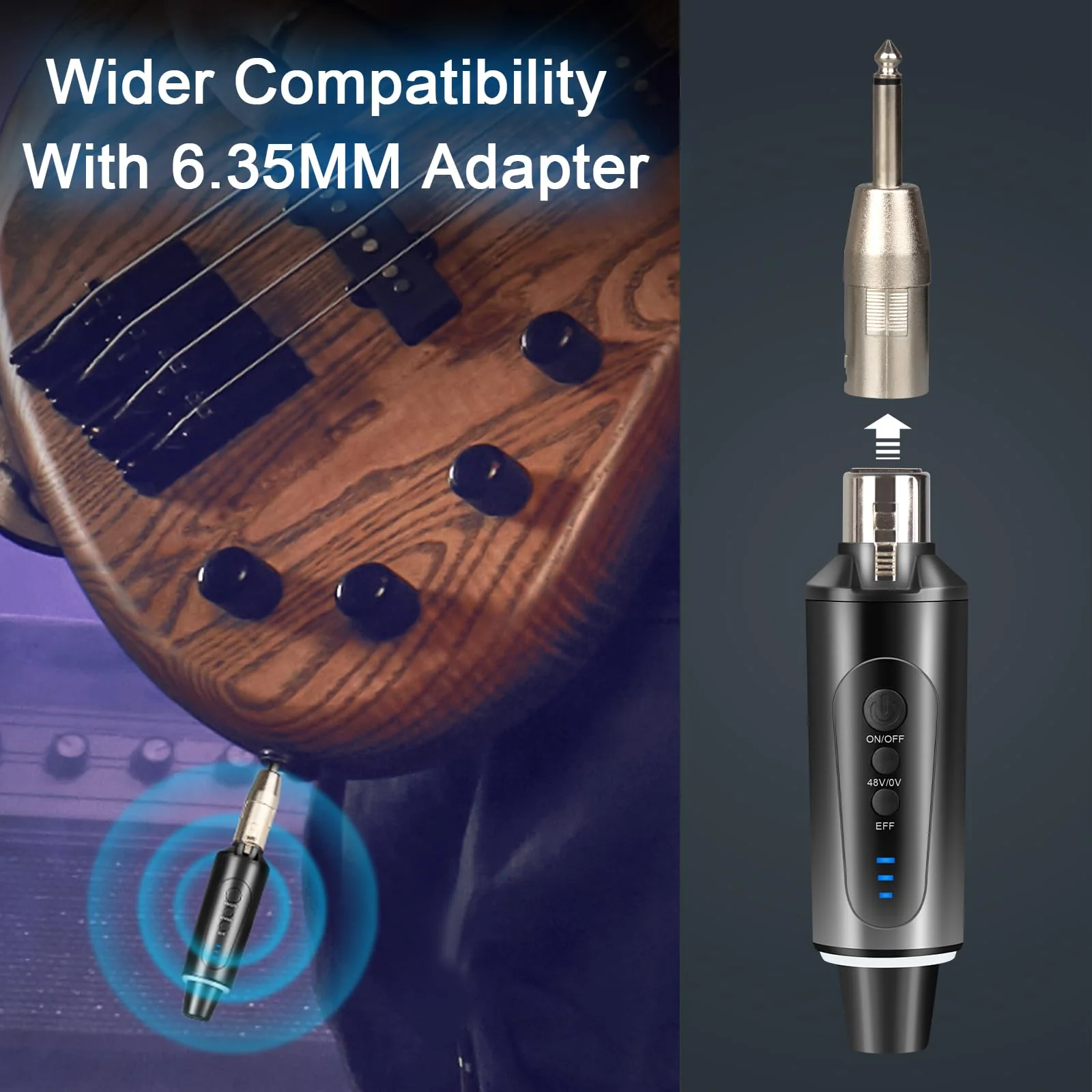 Depusheng S5 Wireless Microphone System Wireless Guitar Transmitter Receiver XLR Plug-on for Dynamic and 48V Condenser Microphones, Audio Mixer, with 48v Phantom Power and Reverb Switch - Image 2