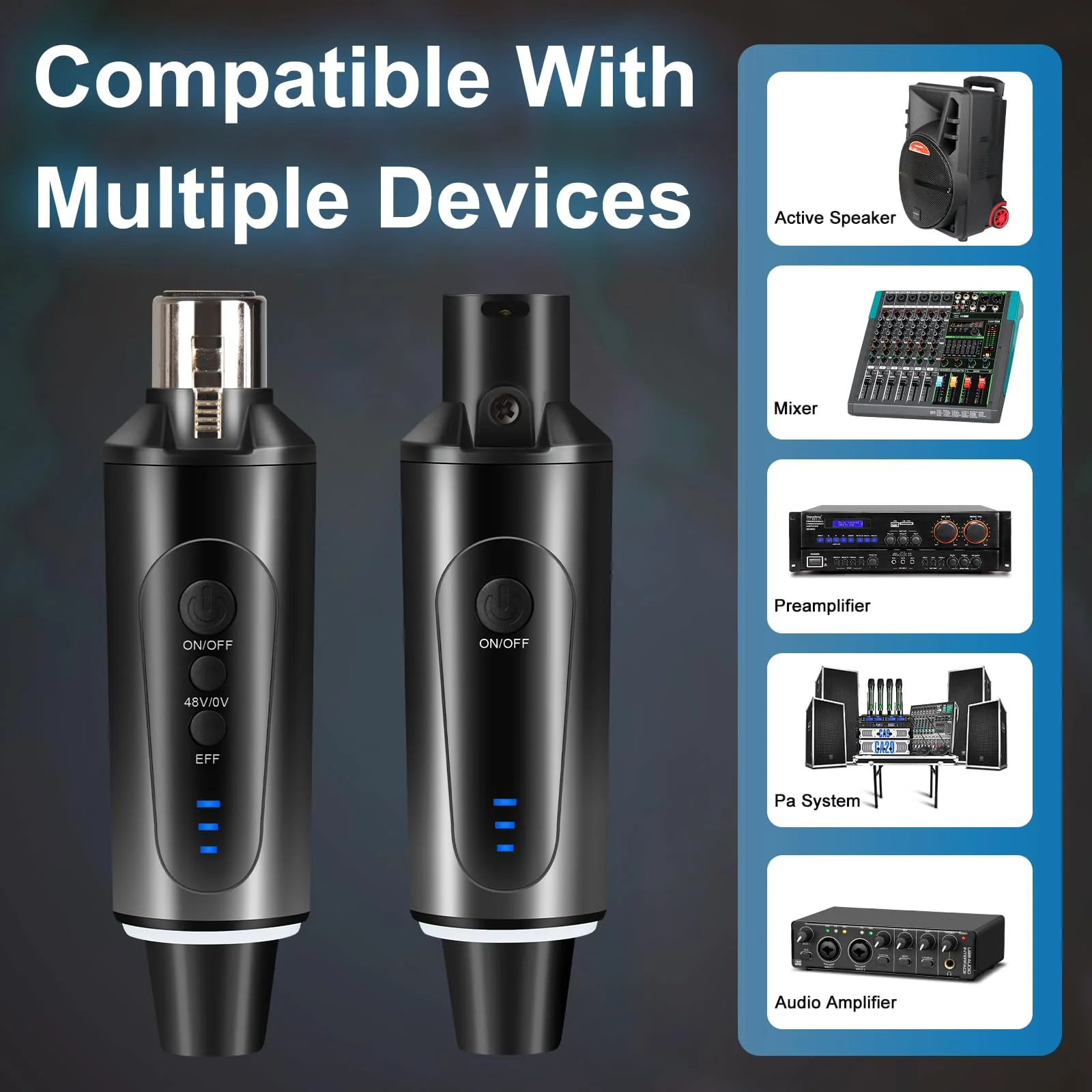 Depusheng S5 Wireless Microphone System Wireless Guitar Transmitter Receiver XLR Plug-on for Dynamic and 48V Condenser Microphones, Audio Mixer, with 48v Phantom Power and Reverb Switch - Image 3