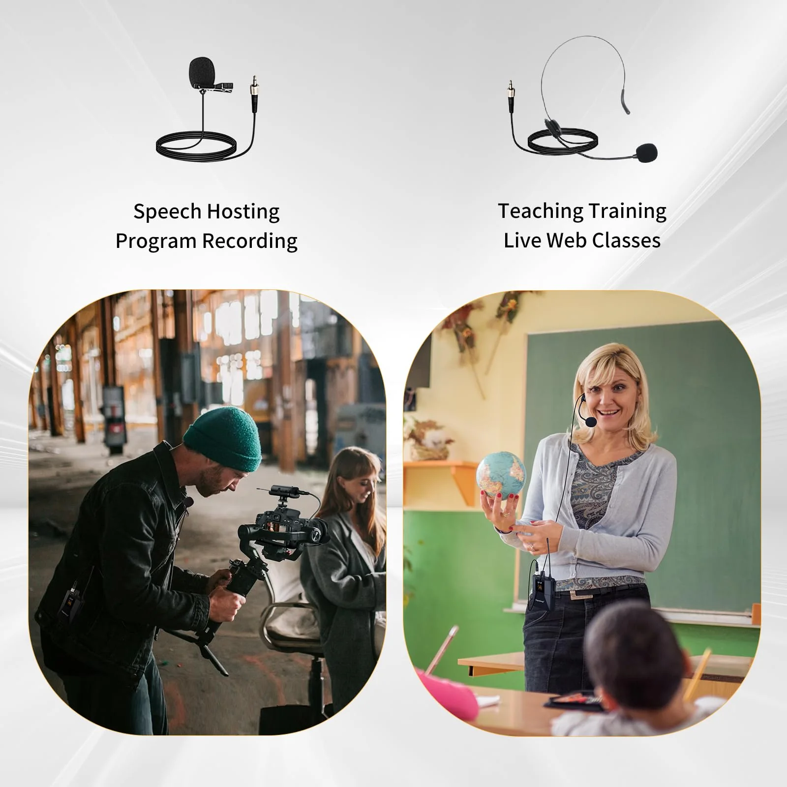 Depusheng UHF Microphone System -Wireless Microphone Set with Headset and Lavalier Lapel Mics, Beltpack Transmitter and Receiver,200ft Range, for Recording PA Speaker,Conference Q6MIC2 - Image 3