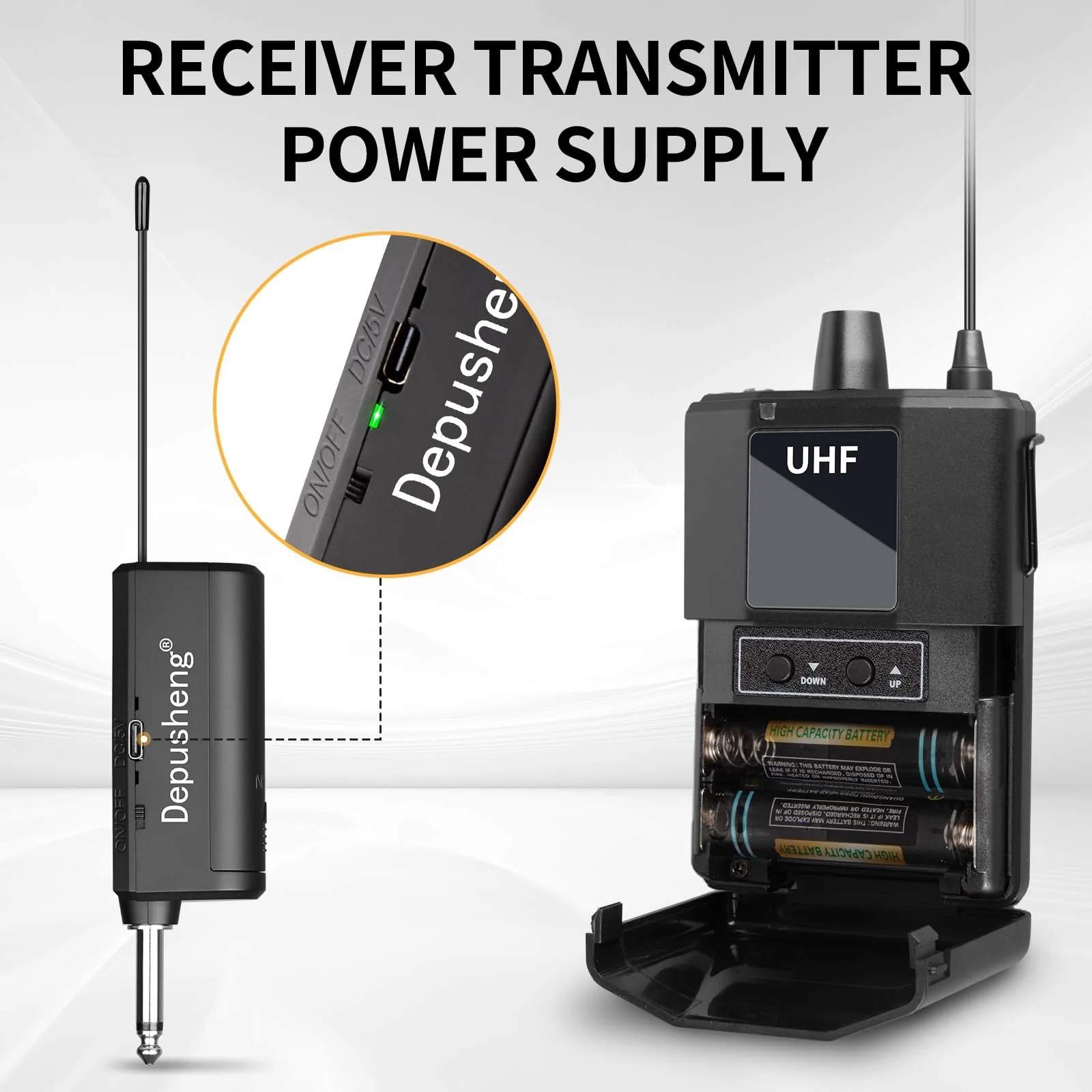 Depusheng UHF Microphone System -Wireless Microphone Set with Headset and Lavalier Lapel Mics, Beltpack Transmitter and Receiver,200ft Range, for Recording PA Speaker,Conference Q6MIC2 - Image 4