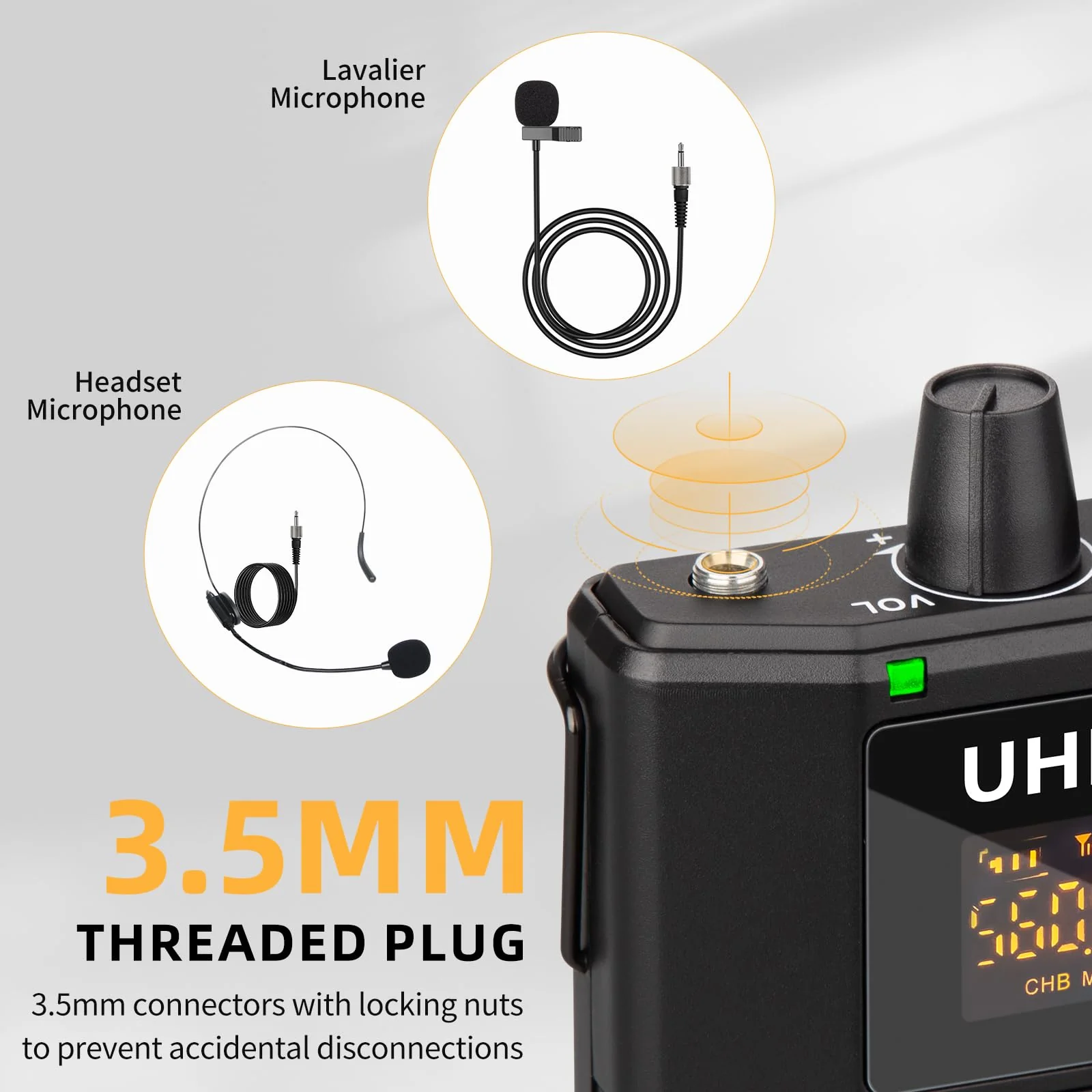 Depusheng UHF Microphone System -Wireless Microphone Set with Headset and Lavalier Lapel Mics, Beltpack Transmitter and Receiver,200ft Range, for Recording PA Speaker,Conference Q6MIC2 - Image 5