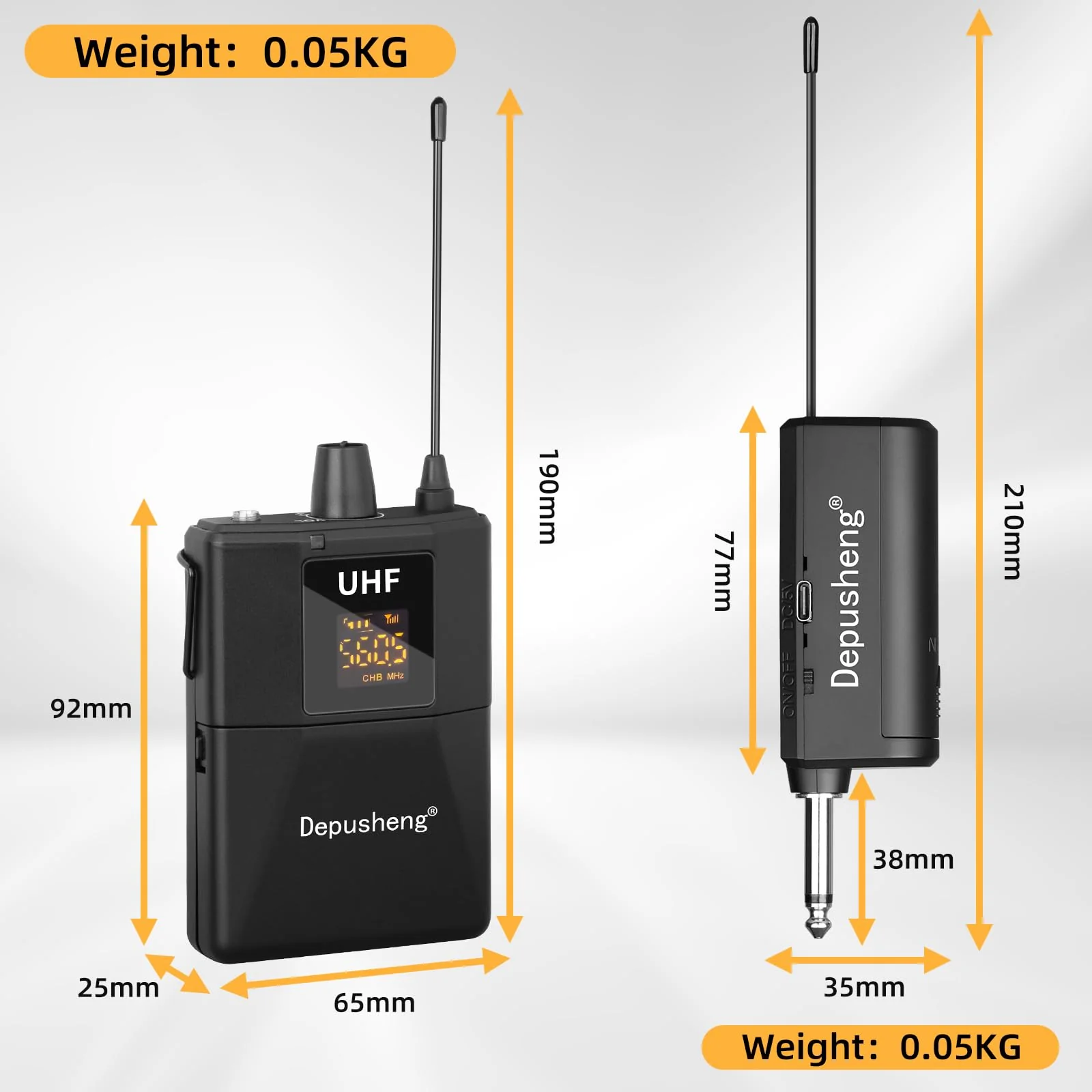Depusheng UHF Microphone System -Wireless Microphone Set with Headset and Lavalier Lapel Mics, Beltpack Transmitter and Receiver,200ft Range, for Recording PA Speaker,Conference Q6MIC2 - Image 7