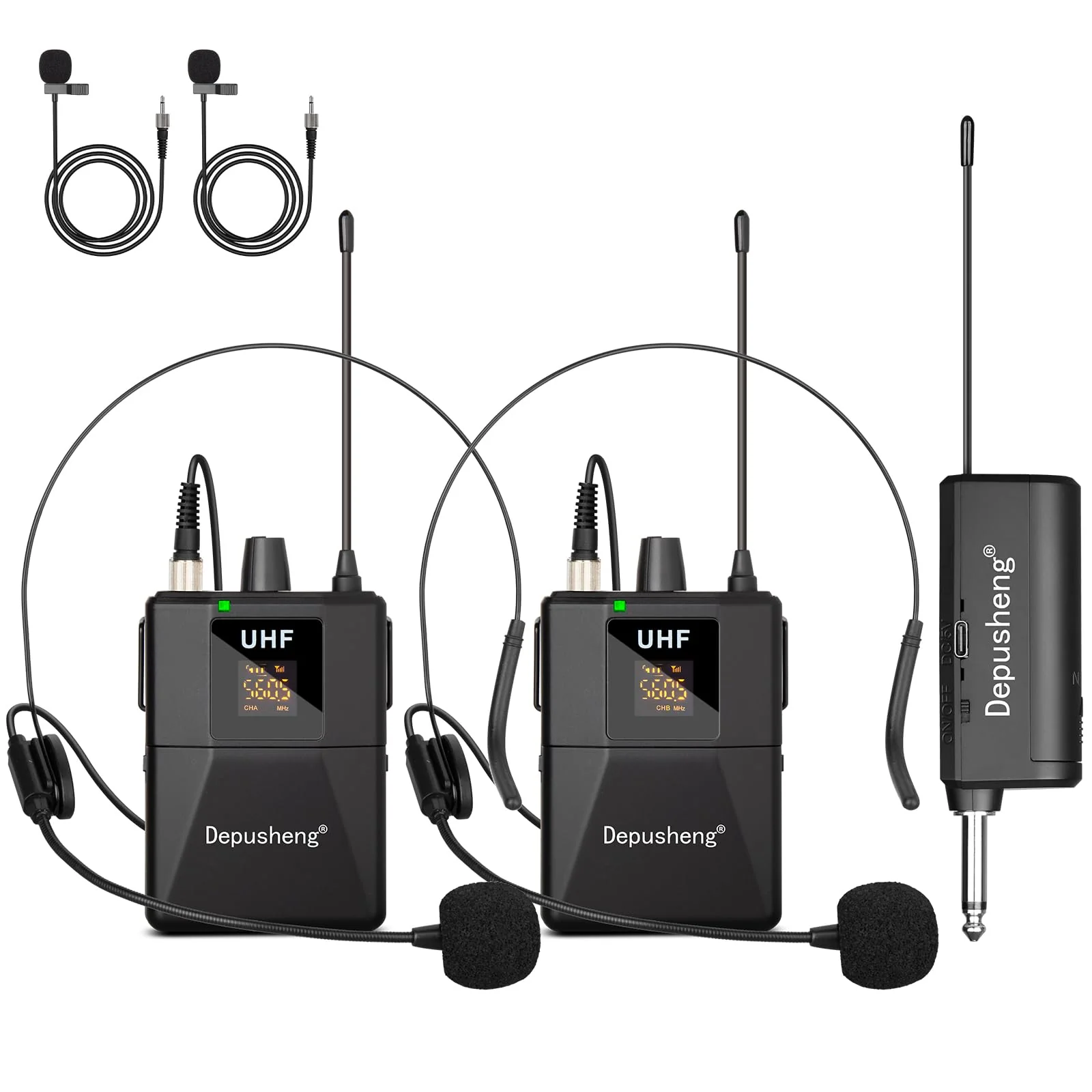 Depusheng UHF Microphone System -Wireless Microphone Set with Headset and Lavalier Lapel Mics, Beltpack Transmitter and Receiver,200ft Range, for Recording PA Speaker,Conference Q6MIC2 - Image 8