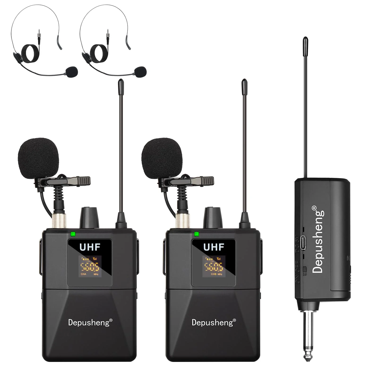 Depusheng UHF Microphone System -Wireless Microphone Set with Headset and Lavalier Lapel Mics, Beltpack Transmitter and Receiver,200ft Range, for Recording PA Speaker,Conference Q6MIC2 - Image 9