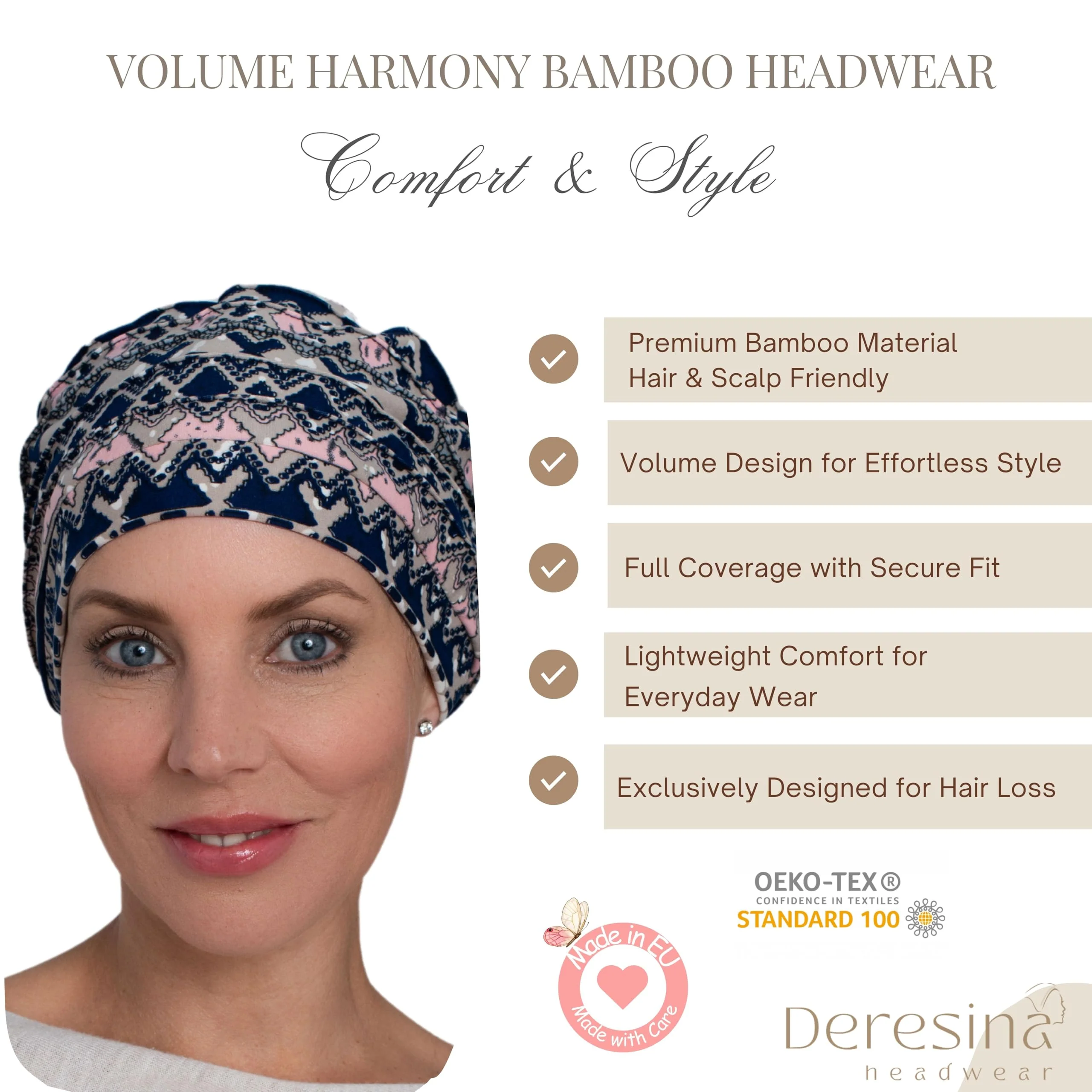 Deresina Harmony Volume Headwear Bamboo Chemo Hat for Women Pattern V2 - Image 2