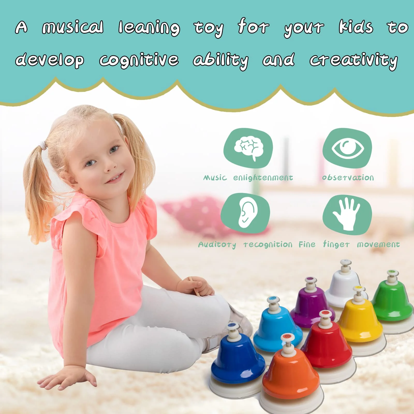 Desk Bells, Rainbow Diatonic Hand Bells for Kids with 17 Songbook, Toddler Preschool Musical Learning Toys, Boys & Girls Birthday Gift for 3-Year-Old and Over by TantivyBo - Image 5