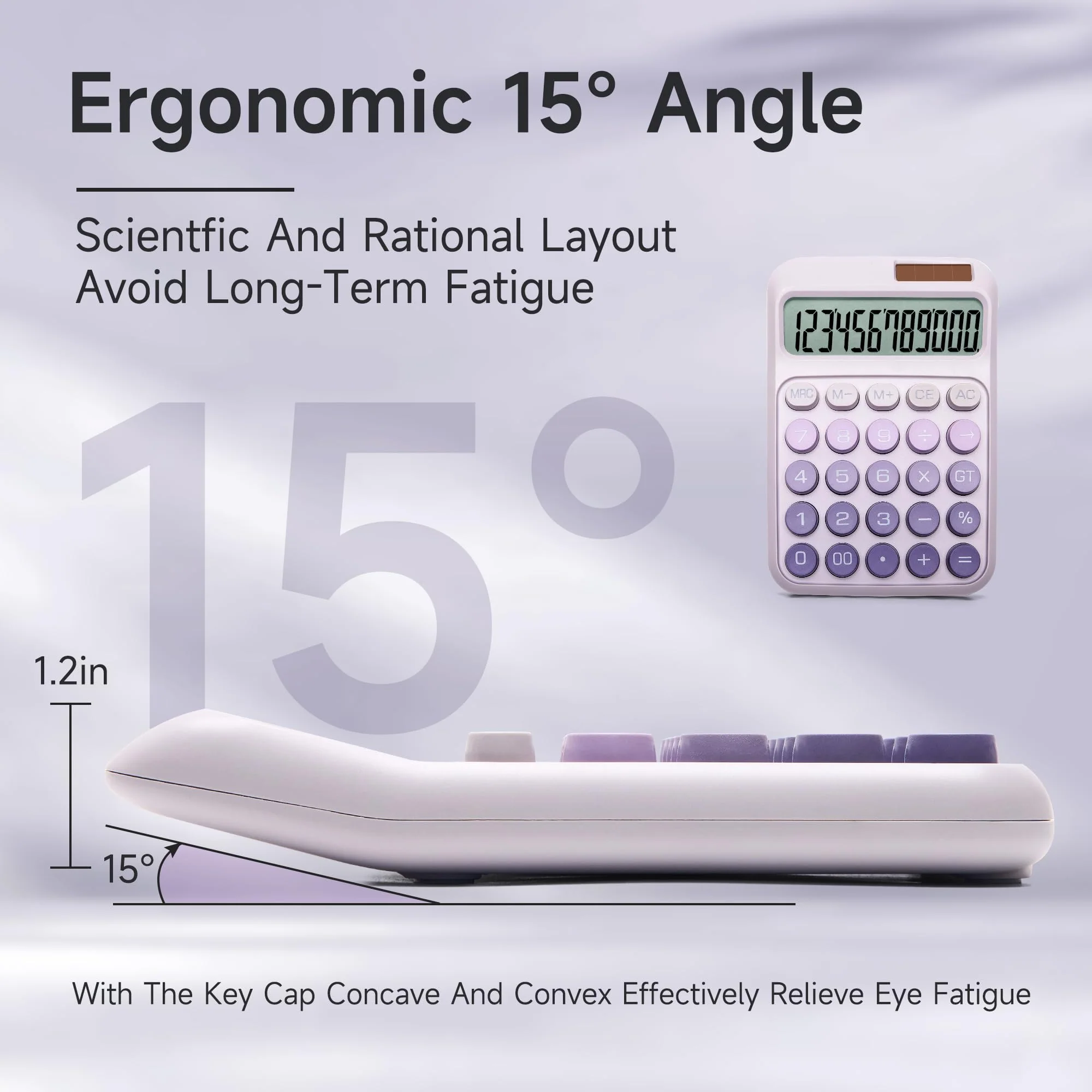 Desk Calculator,12 Digits, Large LCD Display,Big Buttons,Solar and Battery Dual Power Desktop Calculators,Cute and Aesthetic,Suitable for Office and Study (Ombre Purple, M) Ombre Purple - Image 2
