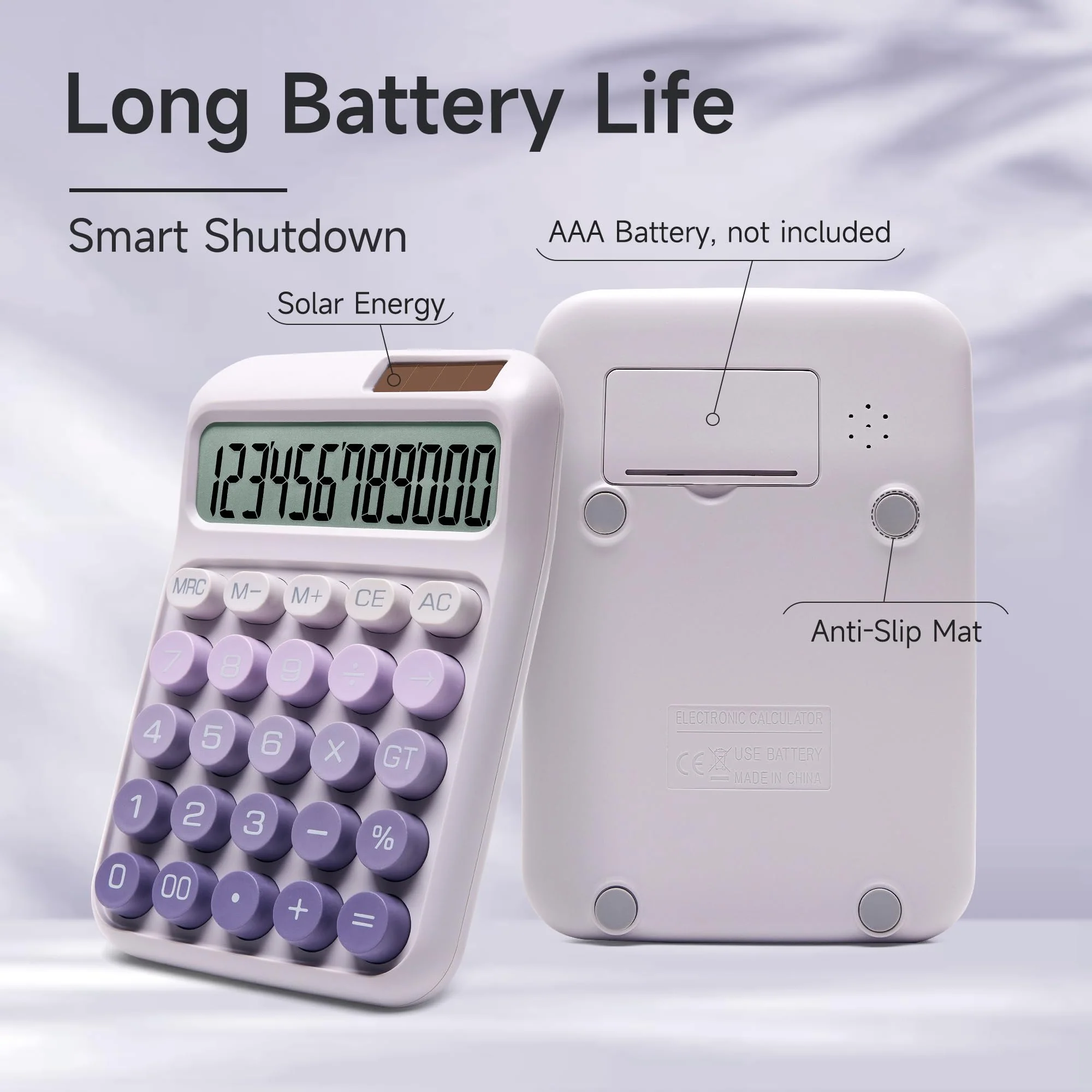 Desk Calculator,12 Digits, Large LCD Display,Big Buttons,Solar and Battery Dual Power Desktop Calculators,Cute and Aesthetic,Suitable for Office and Study (Ombre Purple, M) Ombre Purple - Image 3