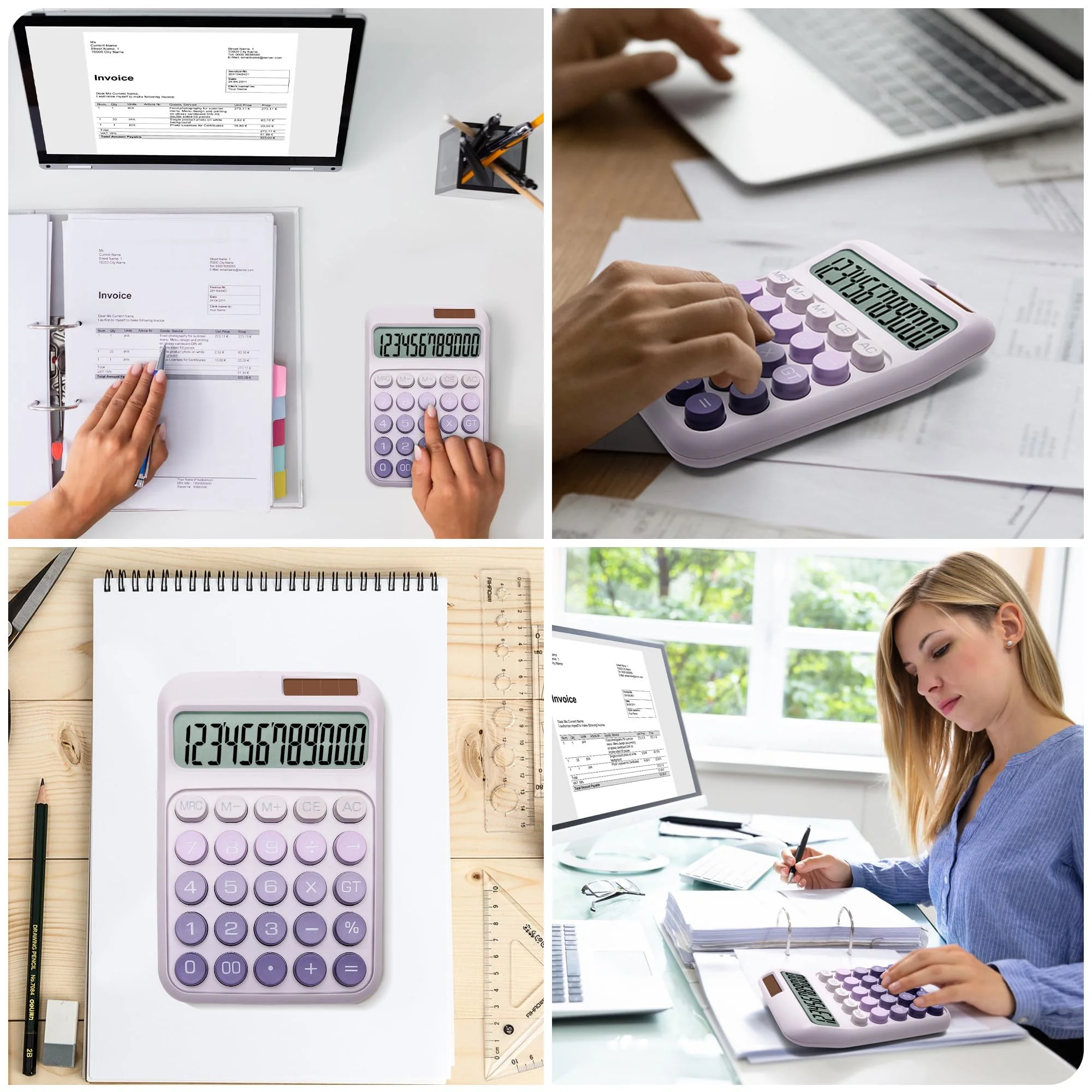 Desk Calculator,12 Digits, Large LCD Display,Big Buttons,Solar and Battery Dual Power Desktop Calculators,Cute and Aesthetic,Suitable for Office and Study (Ombre Purple, M) Ombre Purple - Image 6