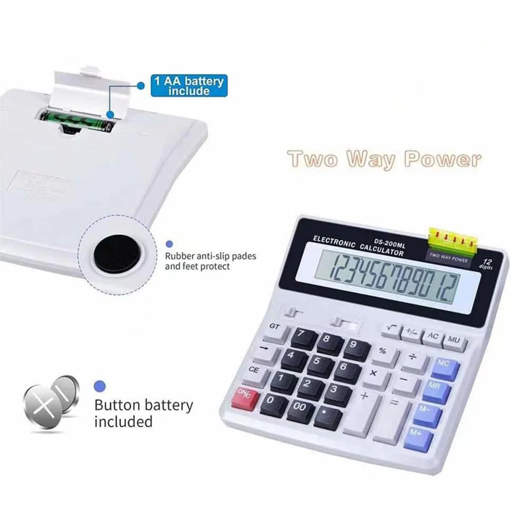 Desk Calculator Large 12 Digit Display, Dual Power Basic Calculator Desktop, Big Button for Office, Business, Home and School (Grey). - Image 2