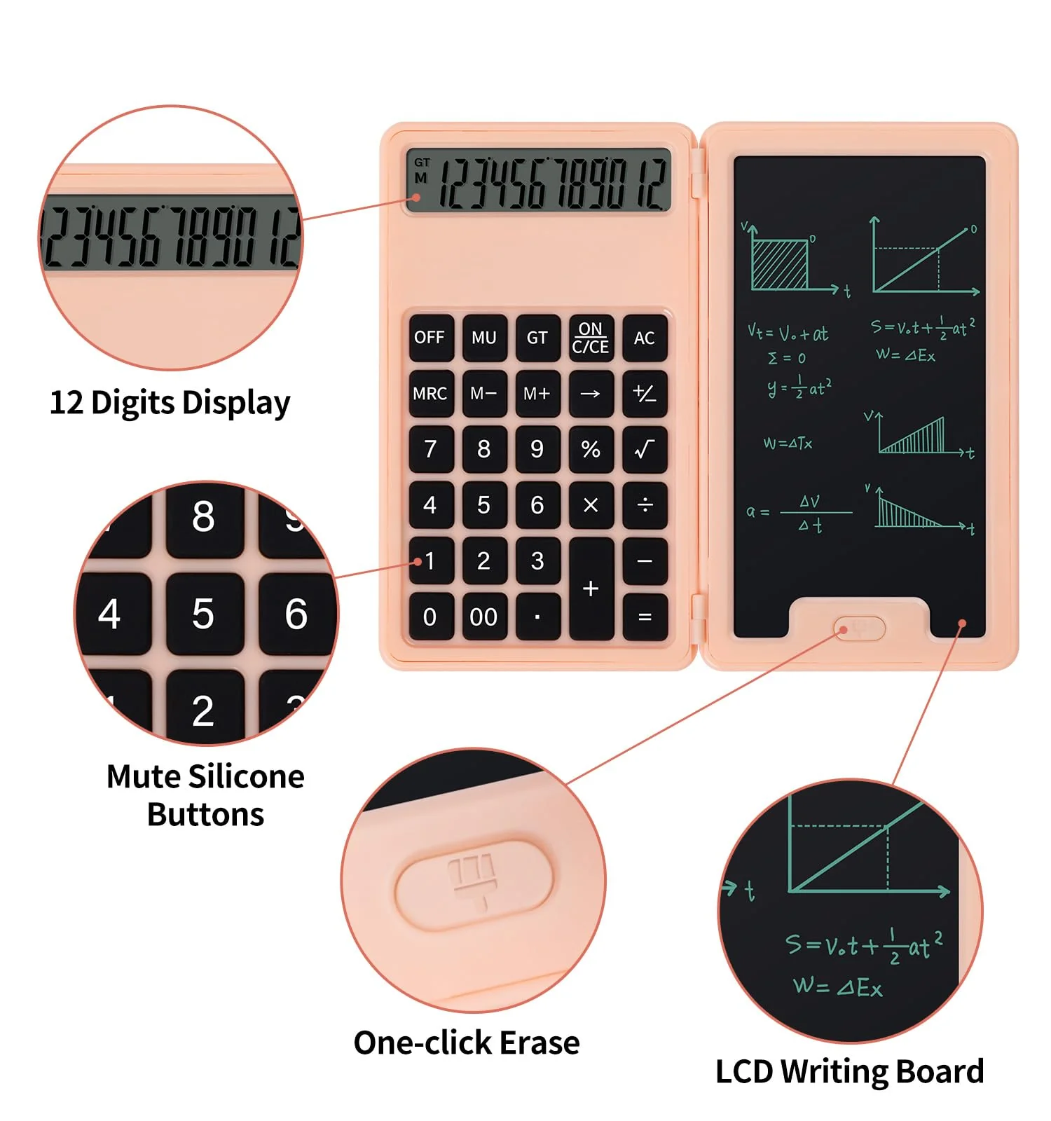 Desk Calculator, Portable Calculator with Notepad, Basic Calculator with Writing Tablet, 12 Digit Large Display Calculators with Stylus, Multi-Function Calculator for Office, School & Home(Pink) Pink - Image 3