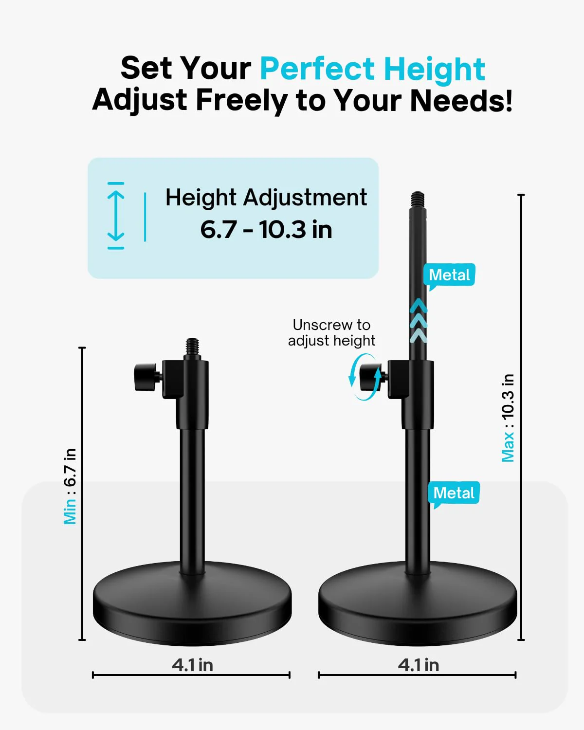 Desk Mic Stand with Multi Microphone Holder|Heavy Metal Base Anti-Tip Design|Adjustable Height Stand for Podcast&Studio|Holds 6 Mics|Clip & Mount Adapter for Shure SM57/SM58/SM7B,Blue Yeti,Fifine Mics - Image 3