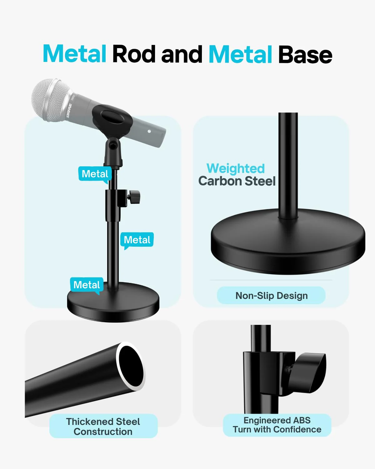 Desk Mic Stand with Multi Microphone Holder|Heavy Metal Base Anti-Tip Design|Adjustable Height Stand for Podcast&Studio|Holds 6 Mics|Clip & Mount Adapter for Shure SM57/SM58/SM7B,Blue Yeti,Fifine Mics - Image 4