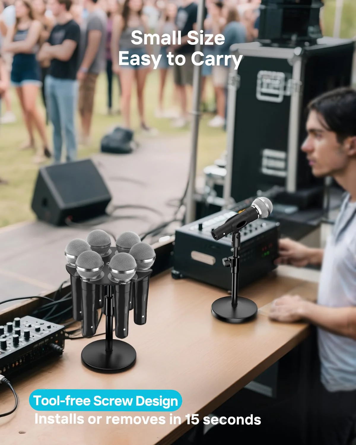 Desk Mic Stand with Multi Microphone Holder|Heavy Metal Base Anti-Tip Design|Adjustable Height Stand for Podcast&Studio|Holds 6 Mics|Clip & Mount Adapter for Shure SM57/SM58/SM7B,Blue Yeti,Fifine Mics - Image 9
