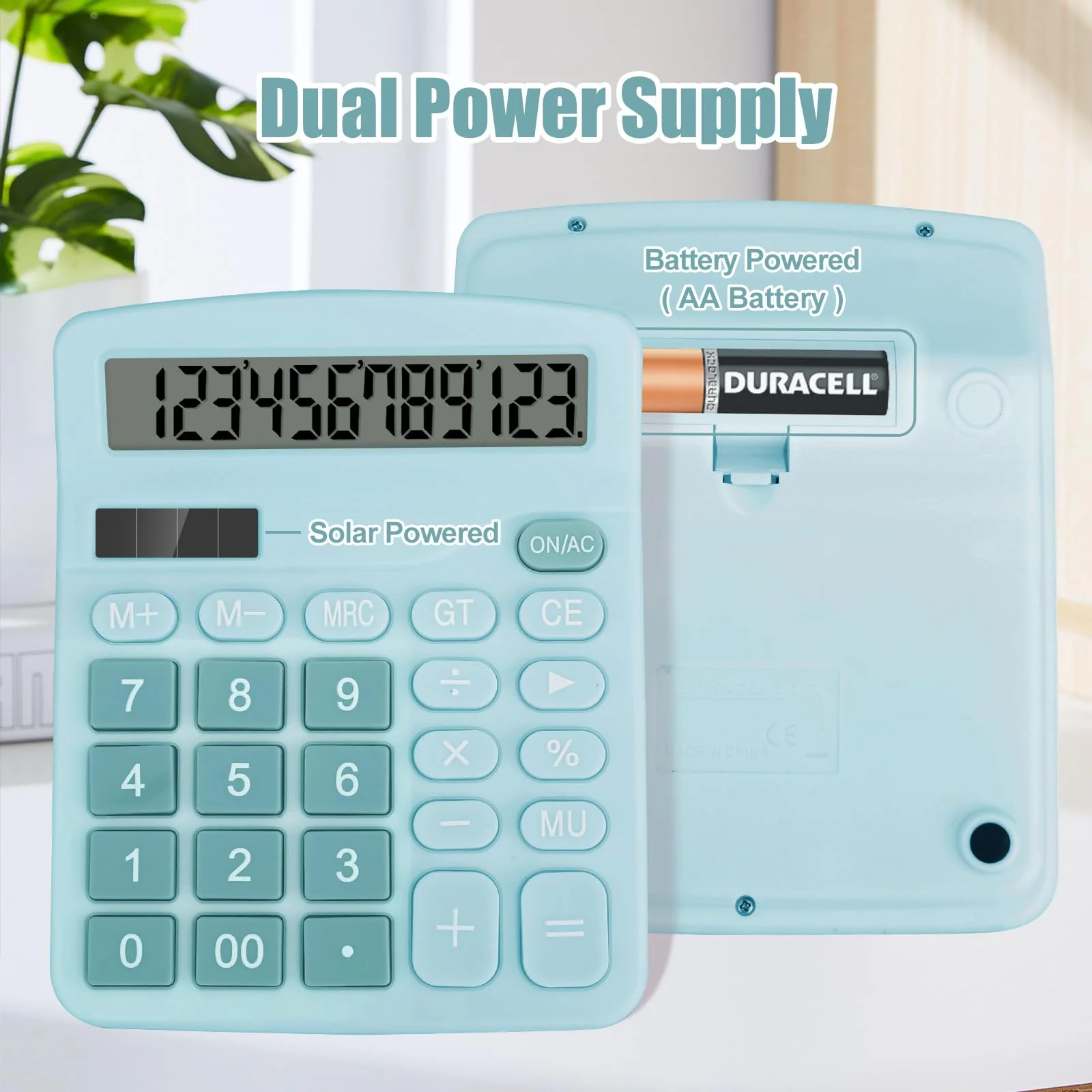 Desktop Calculator, Light Blue Calculator Big Buttons, 12-Digits Large LCD Display, Solar and AA Battery Dual Power, Desk Calculator for Office Home School Business Class (Light Blue) Light Blue1 - Image 2