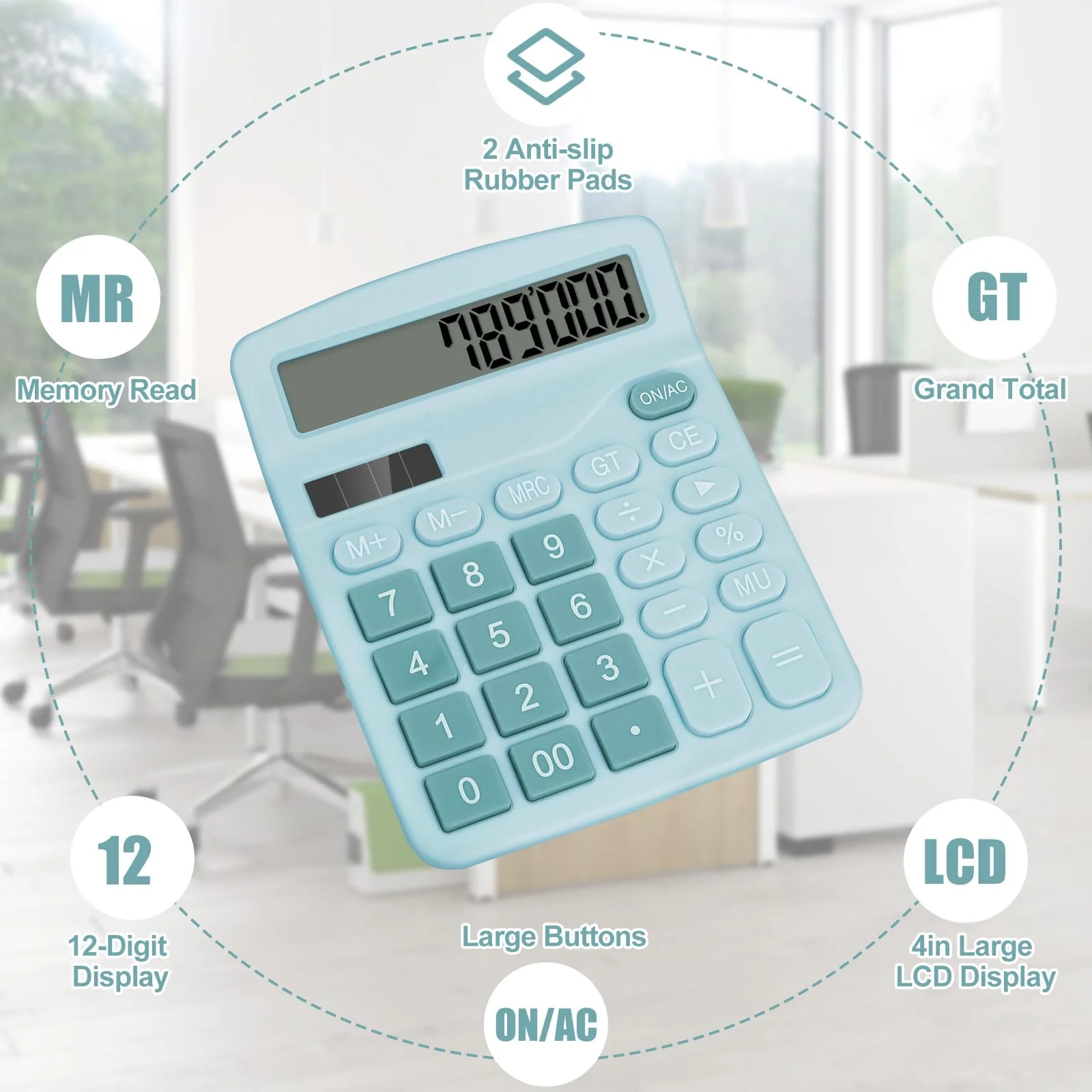 Desktop Calculator, Light Blue Calculator Big Buttons, 12-Digits Large LCD Display, Solar and AA Battery Dual Power, Desk Calculator for Office Home School Business Class (Light Blue) Light Blue1 - Image 4