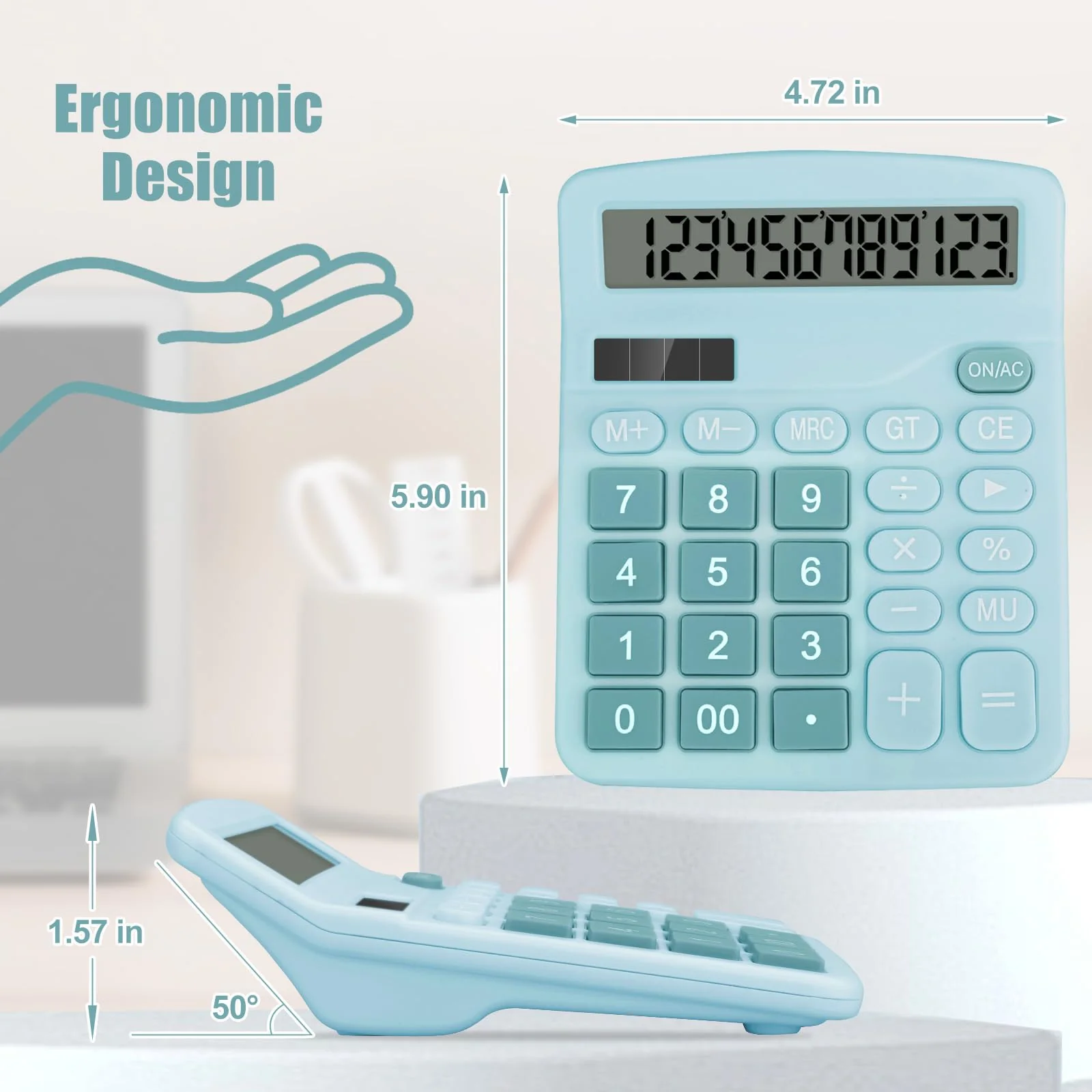 Desktop Calculator, Light Blue Calculator Big Buttons, 12-Digits Large LCD Display, Solar and AA Battery Dual Power, Desk Calculator for Office Home School Business Class (Light Blue) Light Blue1 - Image 6