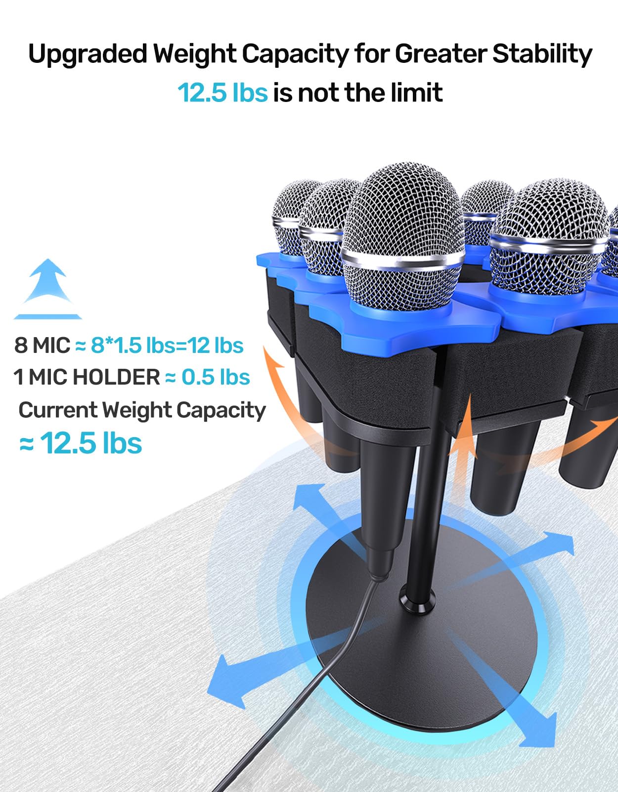 Desktop Microphone Stand, Weighted Base & Wide Compatibility, 3/8" Table Mic Stand with 5/8" and 1/4" Screw Adapters & Cable Ties, Ideal for Multi Microphone Holder, Podium, Podcasts, Meeting - Image 4