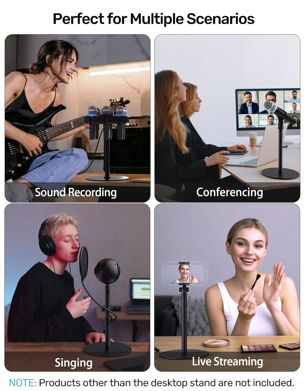 Desktop Microphone Stand, Weighted Base & Wide Compatibility, 3/8" Table Mic Stand with 5/8" and 1/4" Screw Adapters & Cable Ties, Ideal for Multi Microphone Holder, Podium, Podcasts, Meeting - Image 6