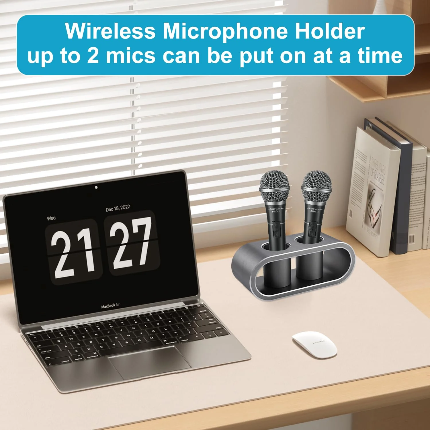 Desktop Microphone Storage Holder, Metal Aluminum Alloy Wireless Mic Holder, Hold Up to 2 Microphones, Ideal Tabletop Microphone Holder Organizer and Display(Gray) Gray - Image 4