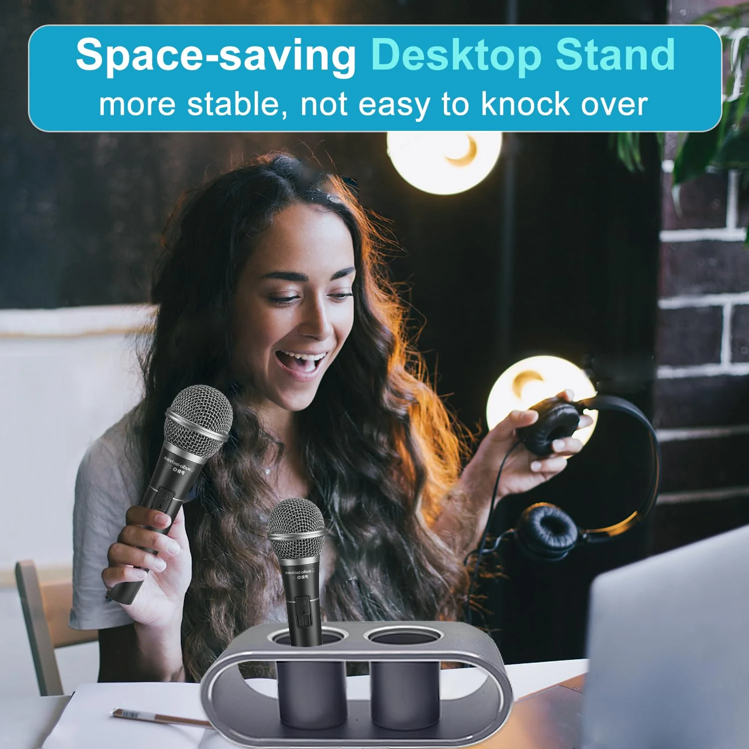 Desktop Microphone Storage Holder, Metal Aluminum Alloy Wireless Mic Holder, Hold Up to 2 Microphones, Ideal Tabletop Microphone Holder Organizer and Display(Gray) Gray - Image 7