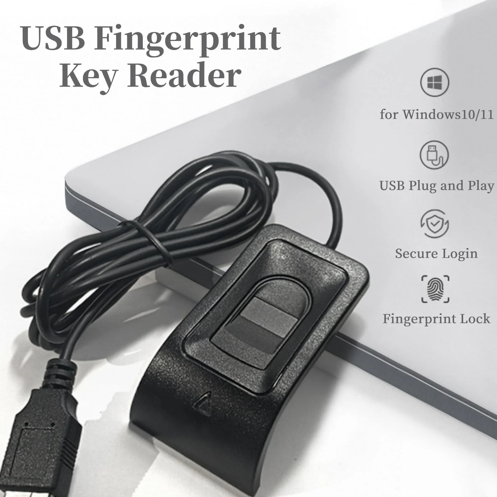 Desktop USB Fingerprint Reader, Computer Fingerprint Key Reader, USB Security Key with Extension Cable for Auto Calibration Recognition, Password - Image 2