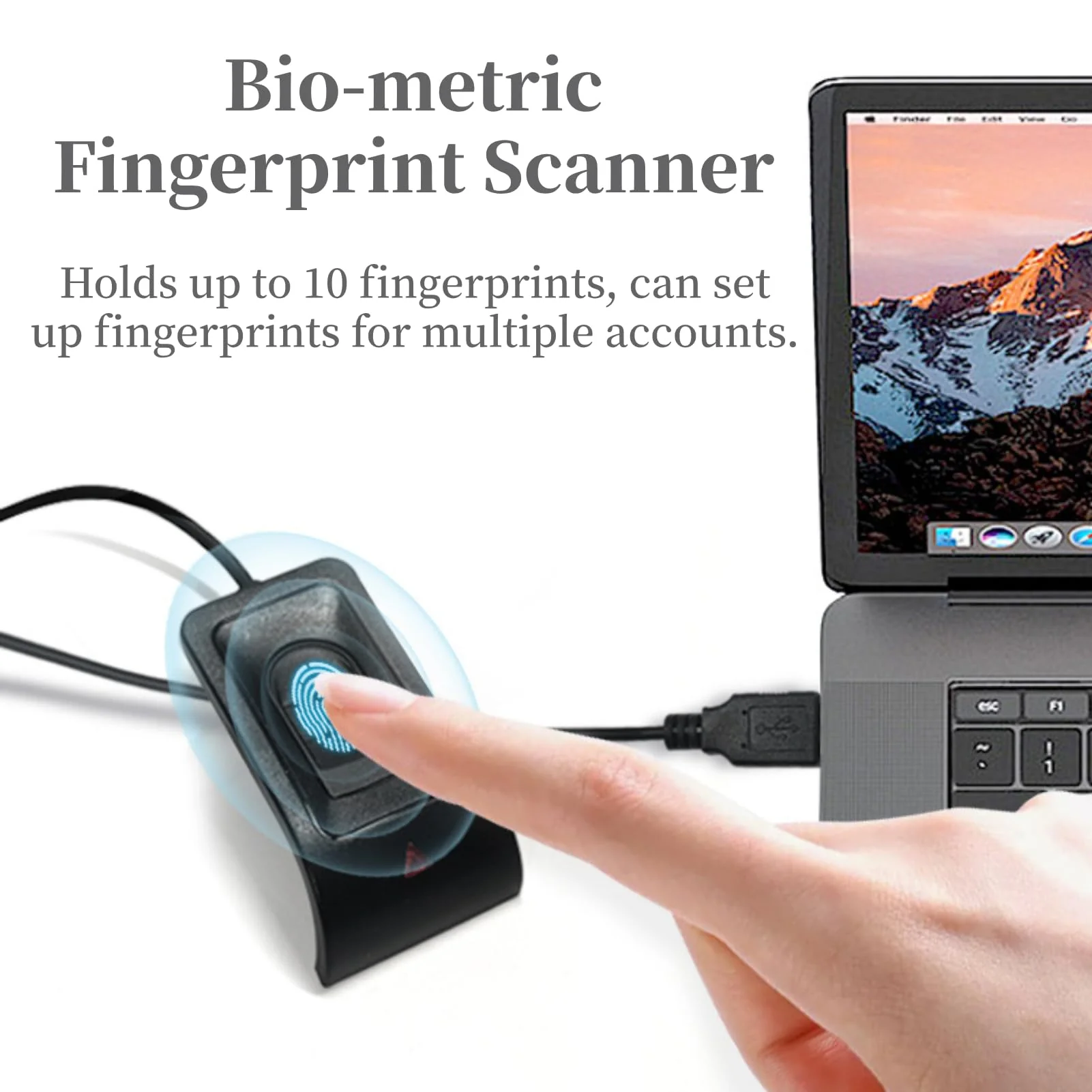 Desktop USB Fingerprint Reader, Computer Fingerprint Key Reader, USB Security Key with Extension Cable for Auto Calibration Recognition, Password - Image 3